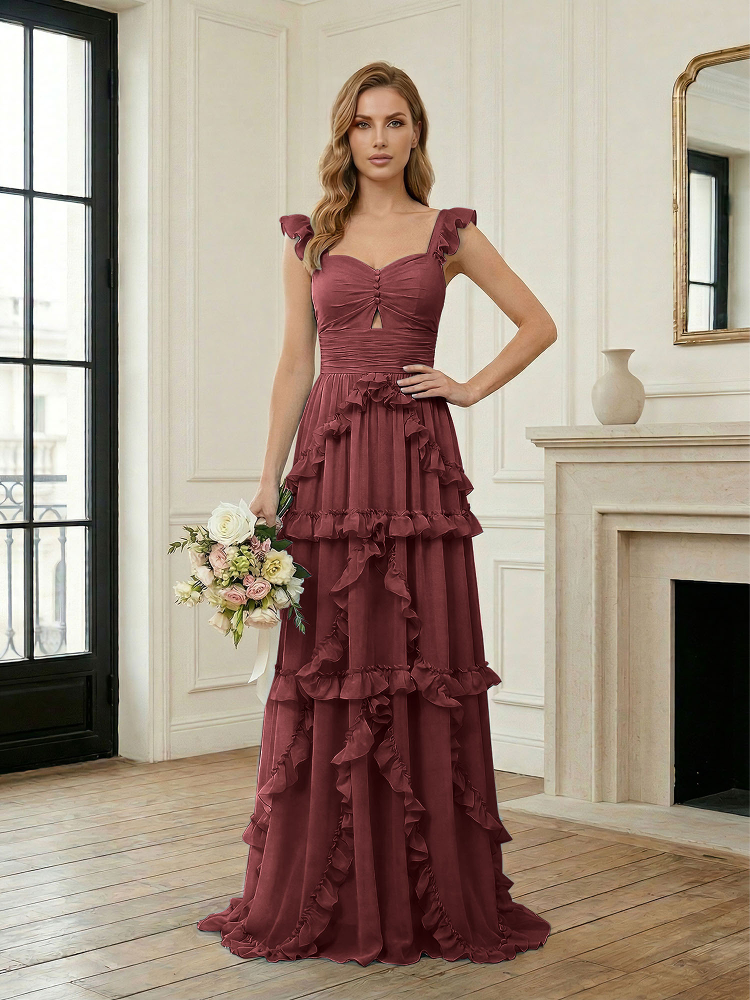 Ethereal Sky Blue Tiered Ruffle Chiffon Maxi Dress Gown