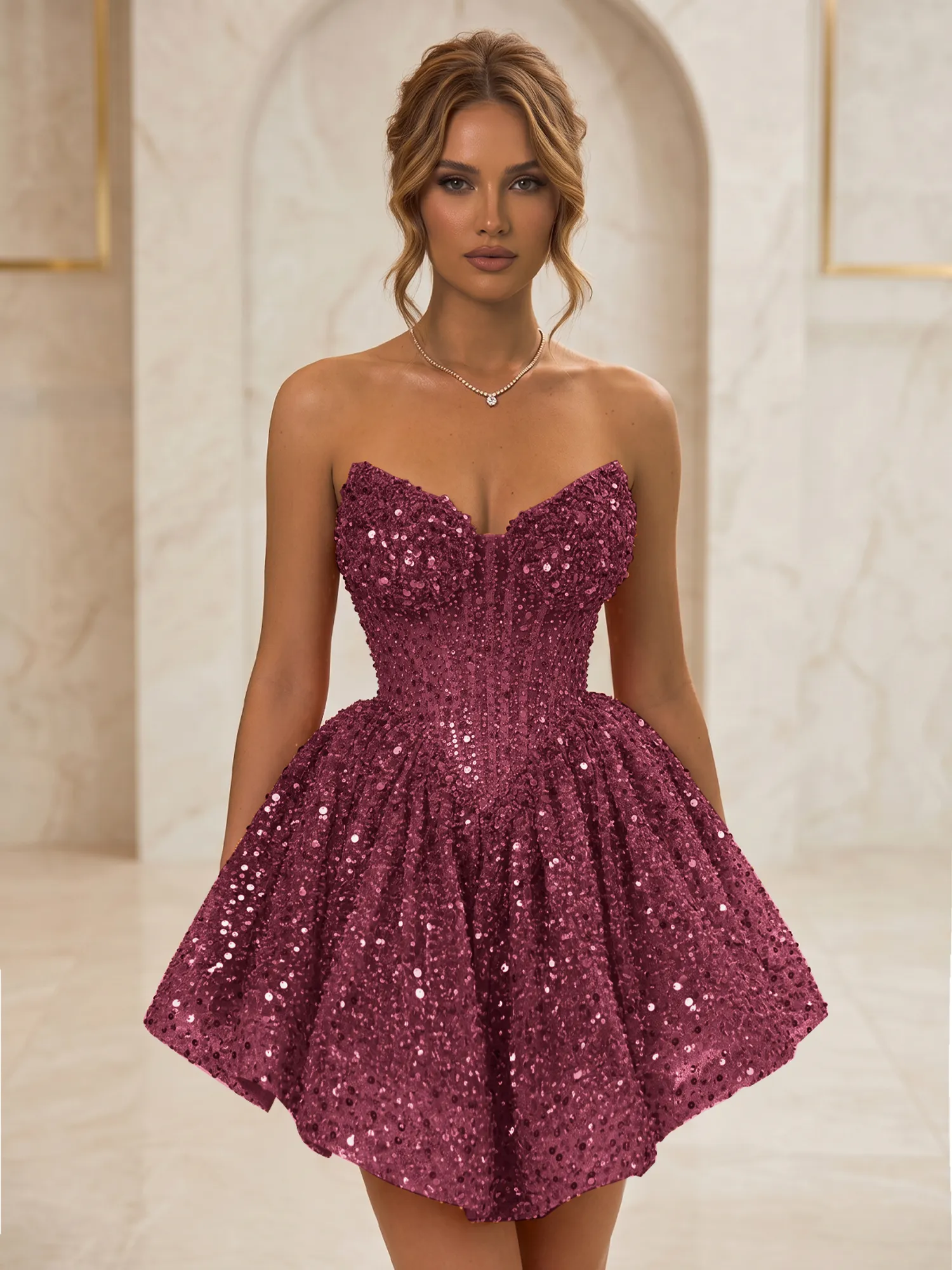 Strapless Sweetheart Sequin Corset Homecoming Dress