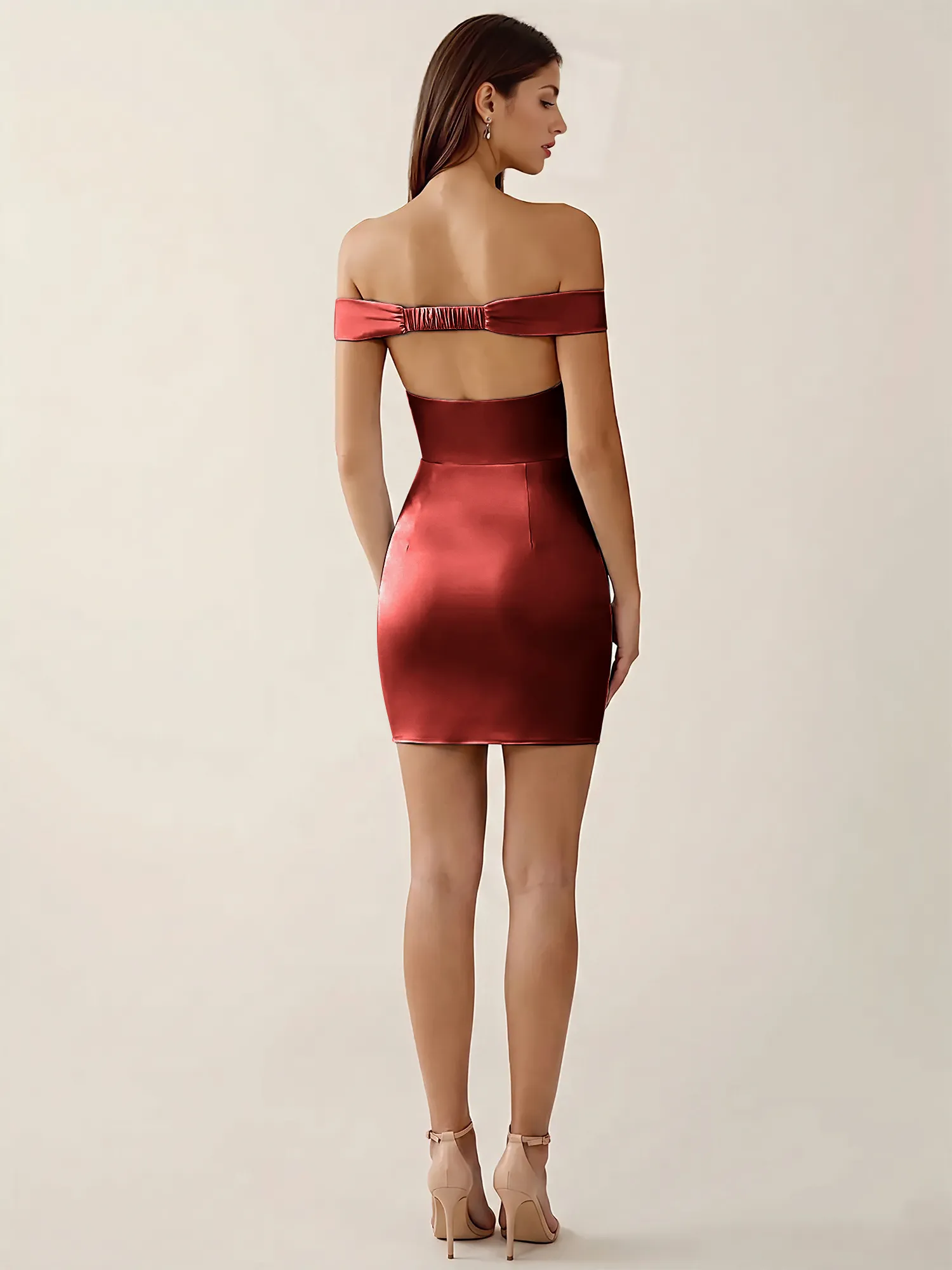 Off-the-Shoulder Satin Bodycon Homecoming Mini Dress