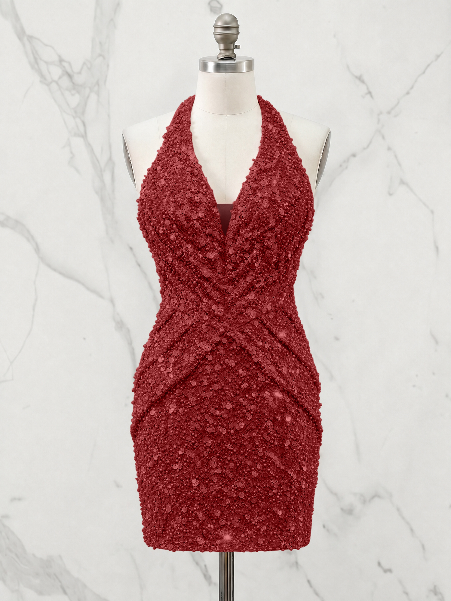 Halter Neck Sequin-Embellished Homecoming Dress