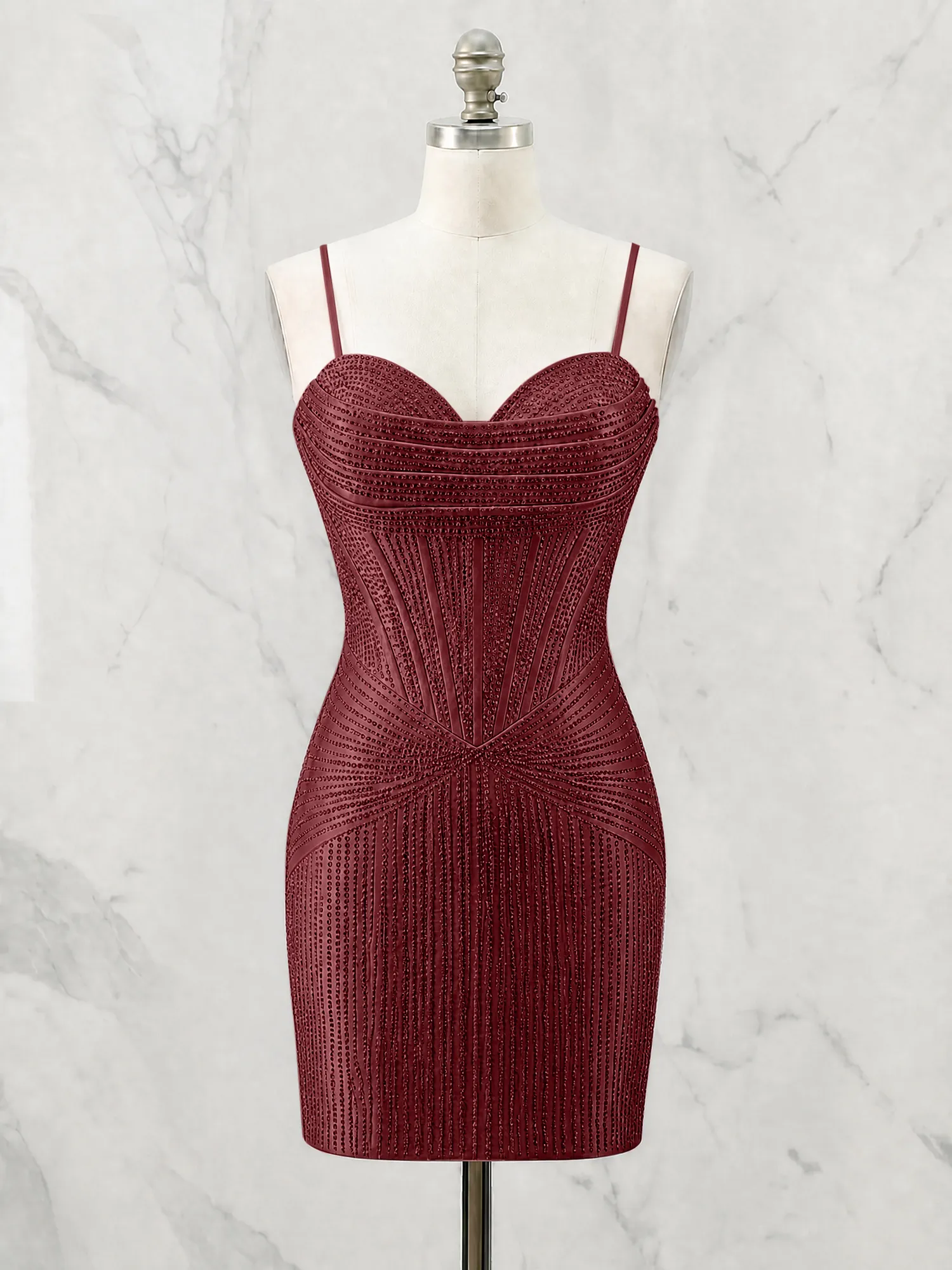 Spaghetti Strap Beaded Corset Homecoming Dress Mini Dress