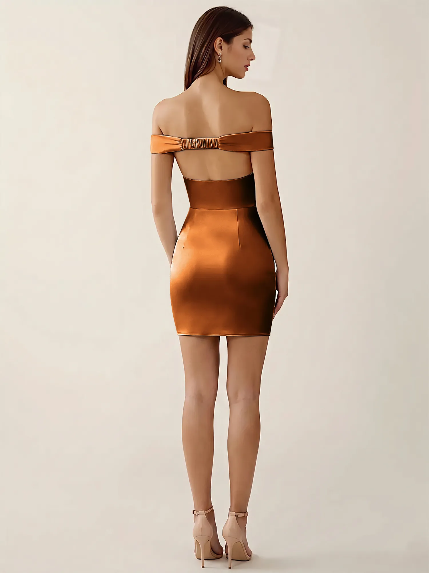 Off-the-Shoulder Satin Bodycon Homecoming Mini Dress