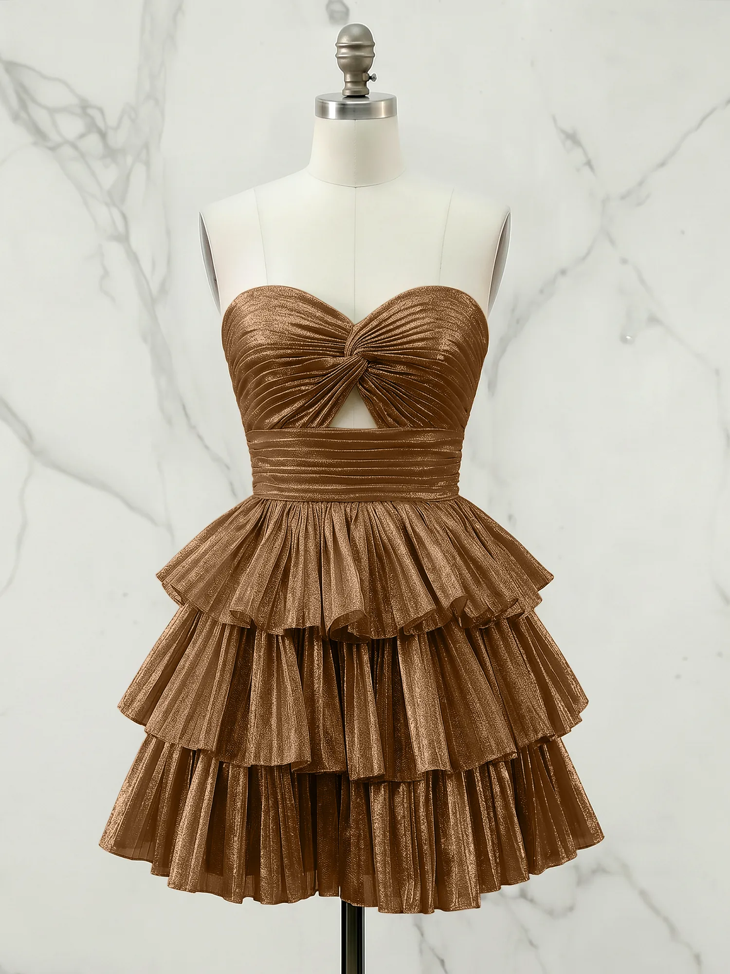 A Line Strapless Tiered Ruffle Homecoming Dress