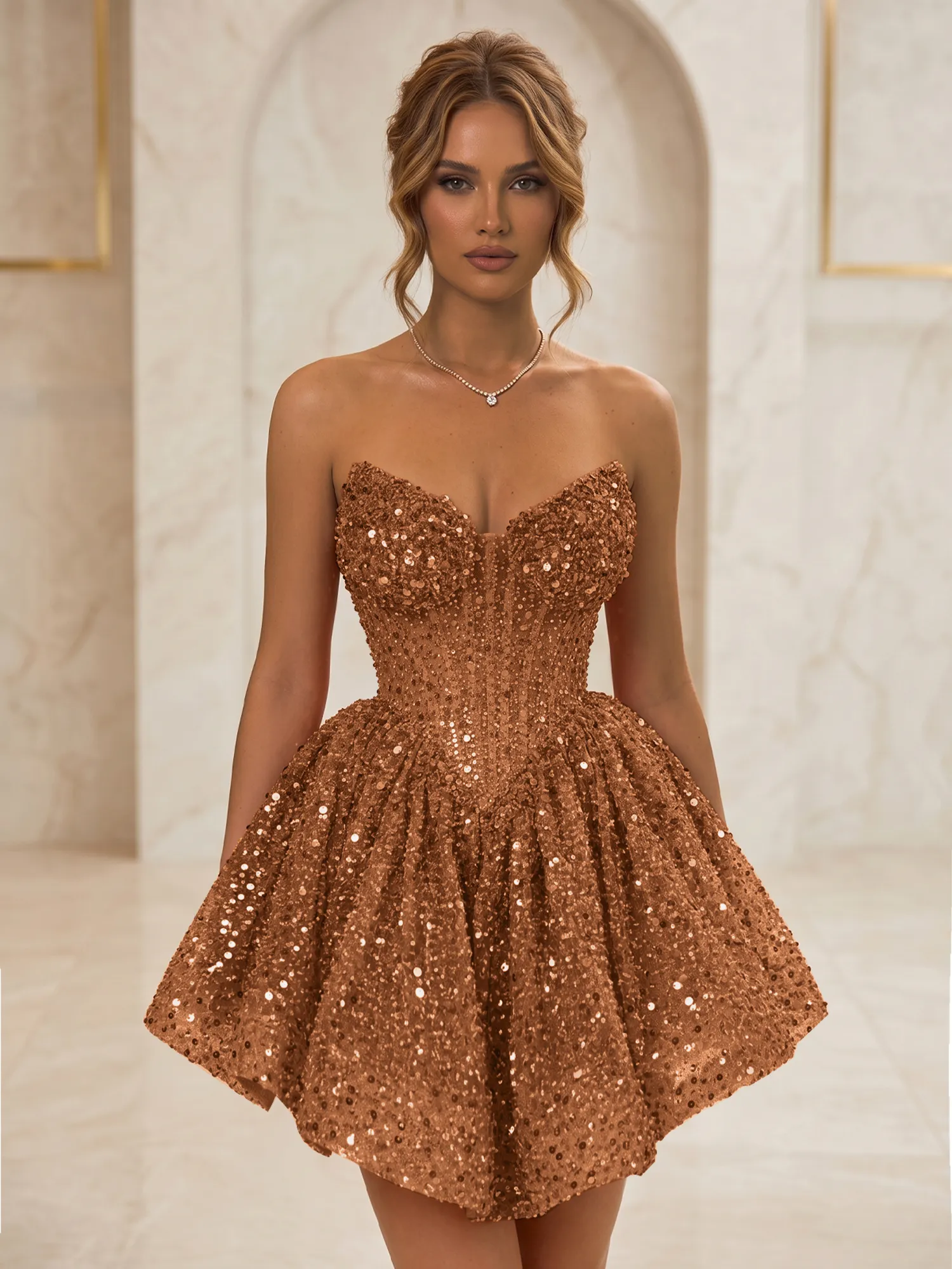 Strapless Sweetheart Sequin Corset Homecoming Dress