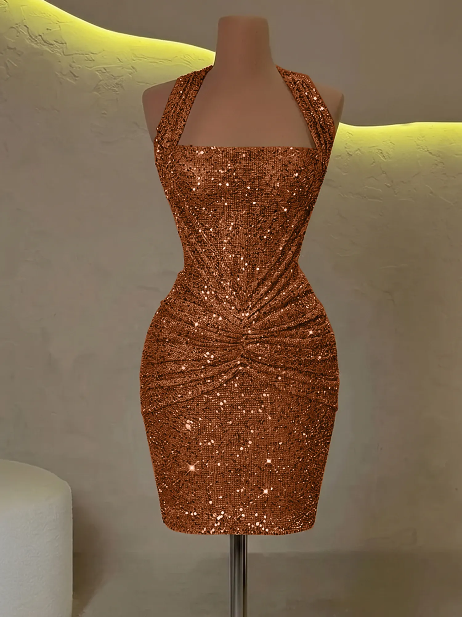 Halter Sequin Corset Ruched Homecoming Dress