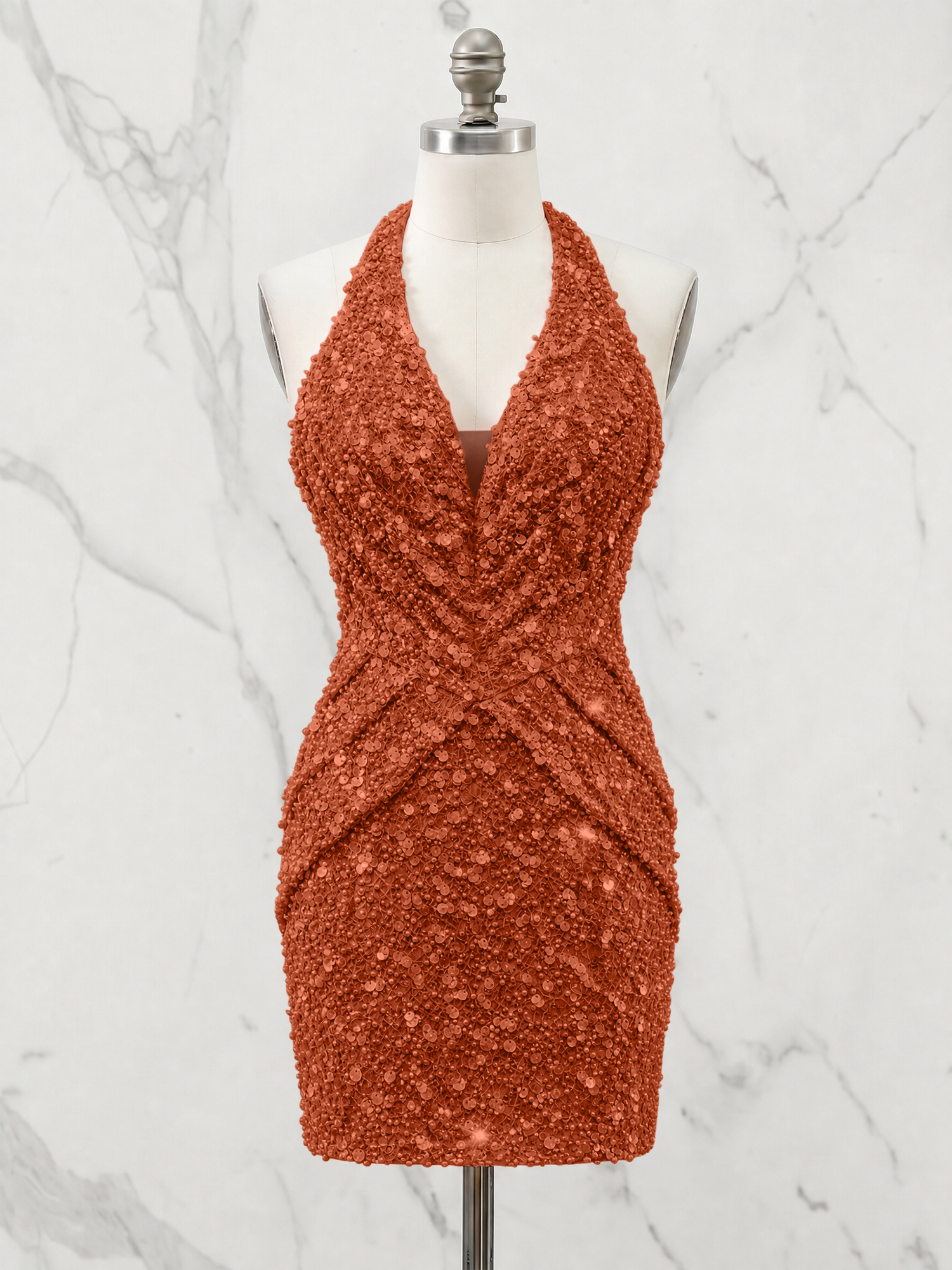 Halter Neck Sequin-Embellished Homecoming Dress