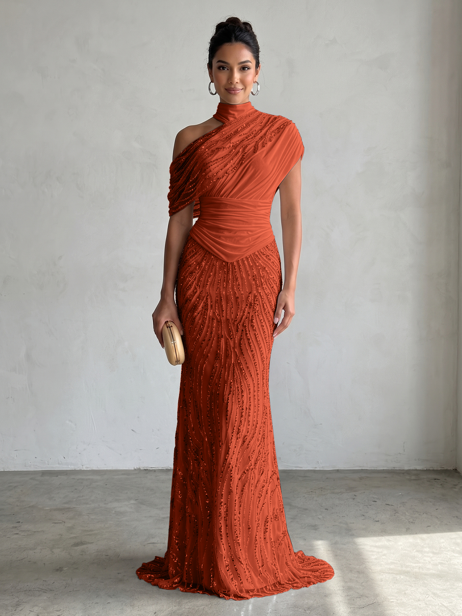 Ethereal White Beaded High-Neck Draped Sheath Formal Evening Dress