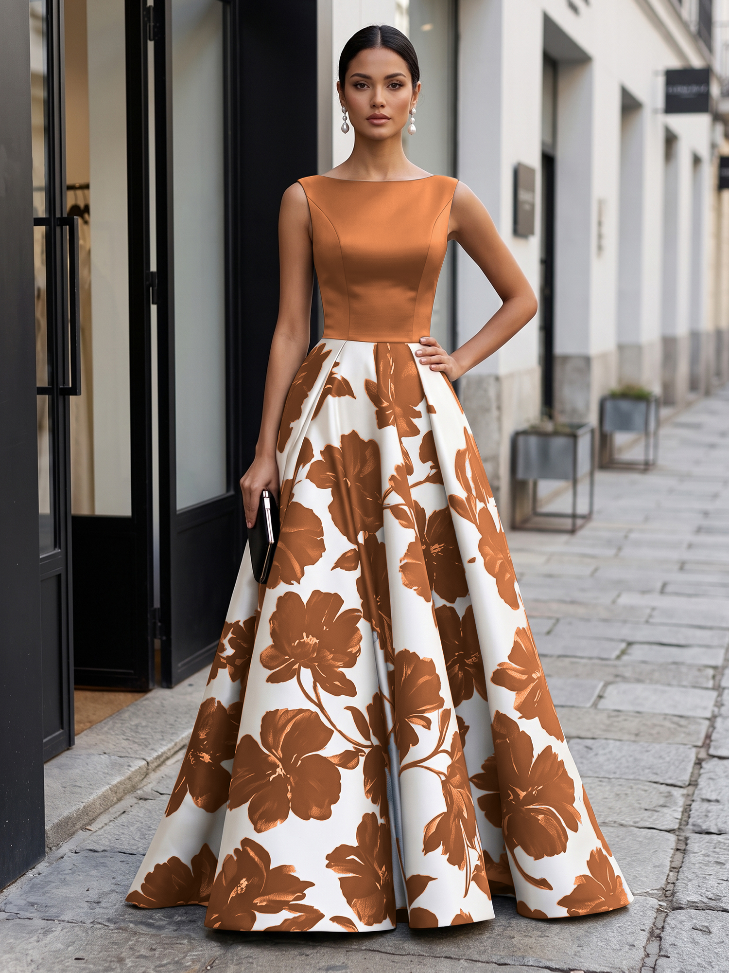 Black Timeless Monochrome Floral Statement Formal Evening Dress