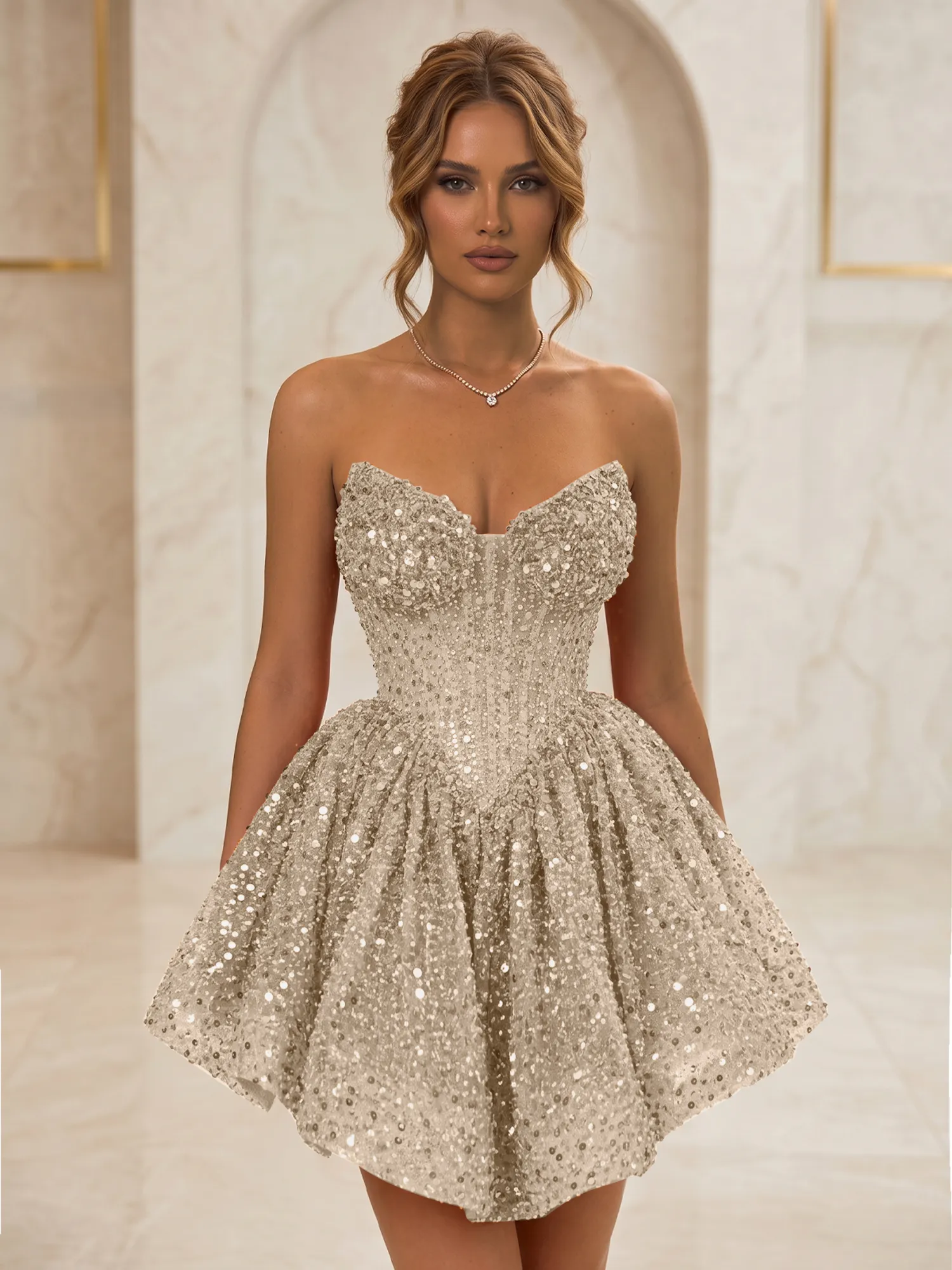 Strapless Sweetheart Sequin Corset Homecoming Dress