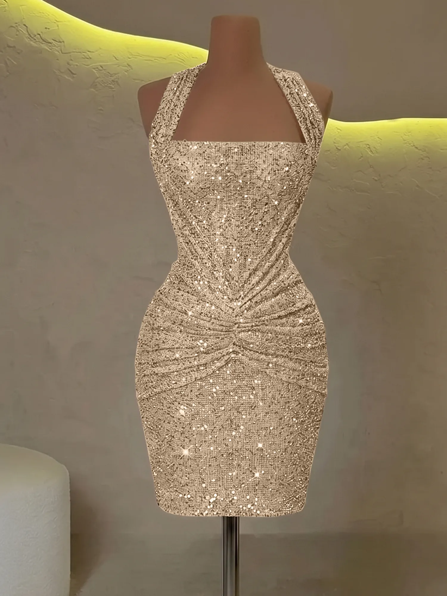 Halter Sequin Corset Ruched Homecoming Dress