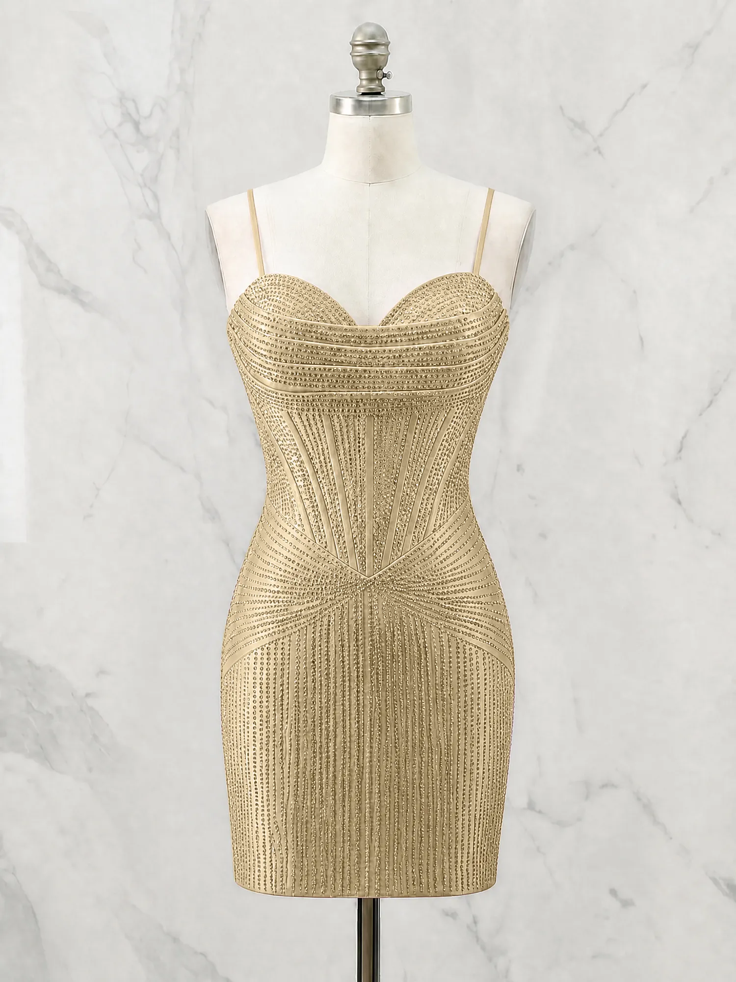 Spaghetti Strap Beaded Corset Homecoming Dress Mini Dress
