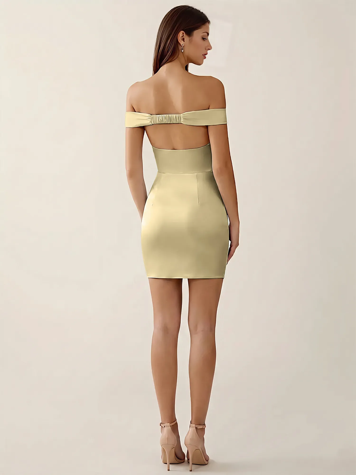 Off-the-Shoulder Satin Bodycon Homecoming Mini Dress