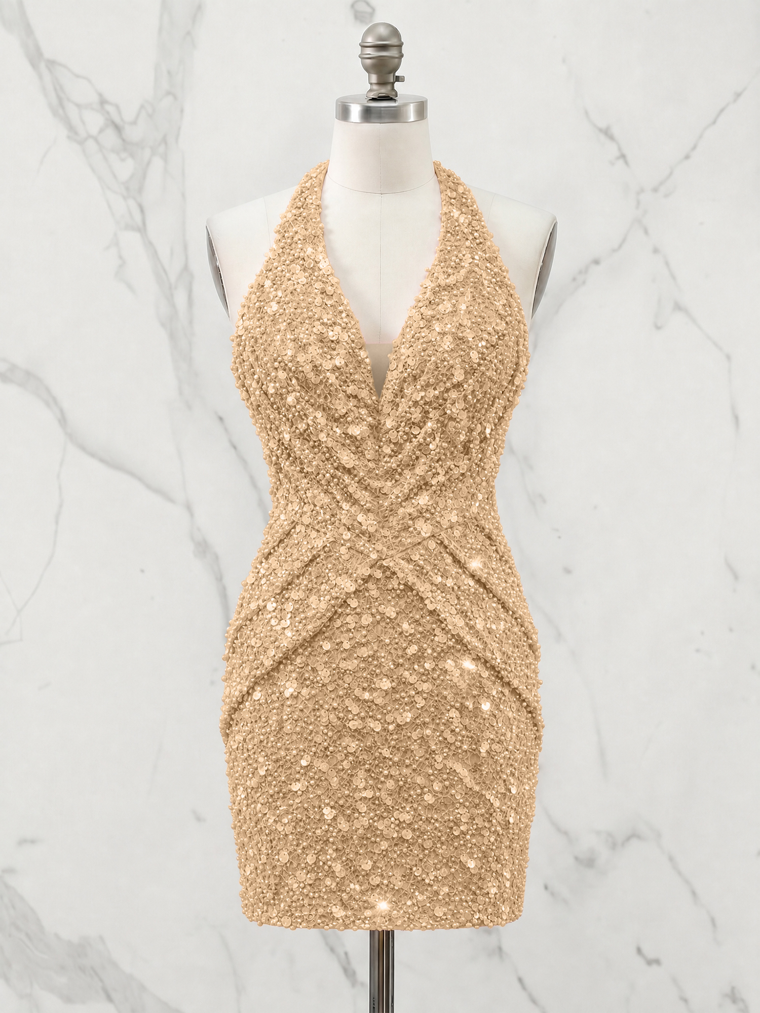 Halter Neck Sequin-Embellished Homecoming Dress