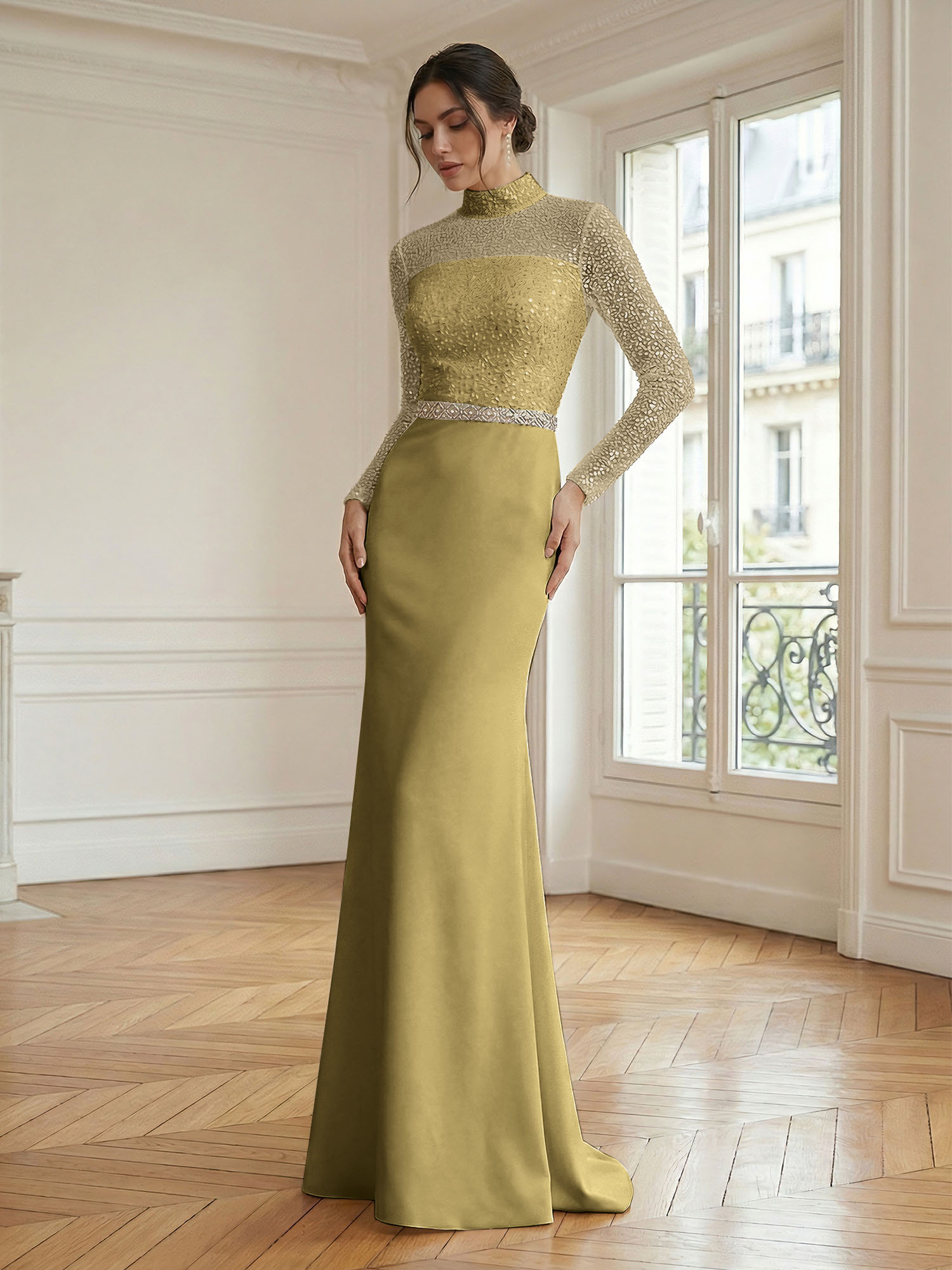 Formal Dress White Sheath Illusion Neck Beaded Chiffon Maxi Dress