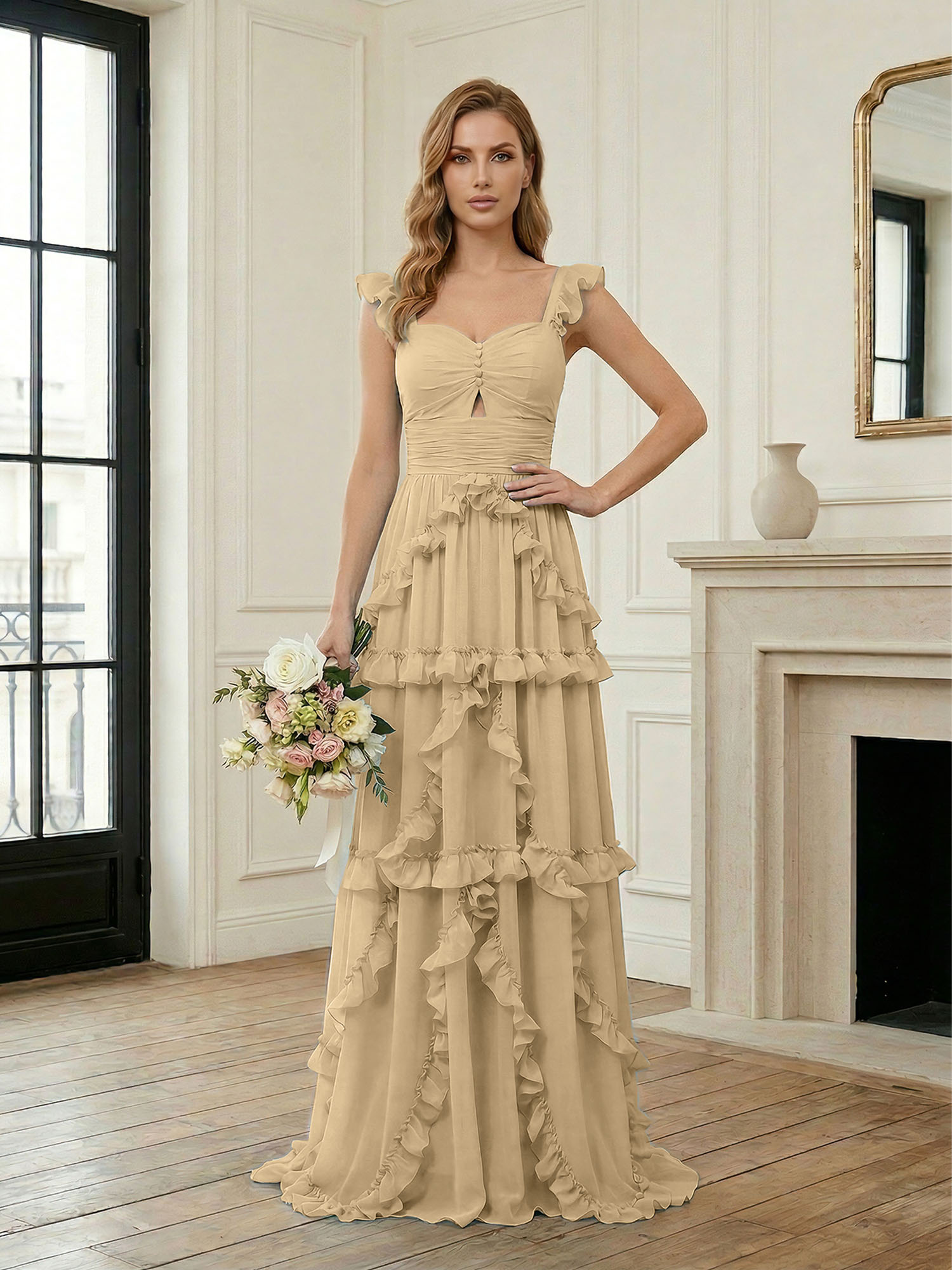 Ethereal Sky Blue Tiered Ruffle Chiffon Maxi Dress Gown