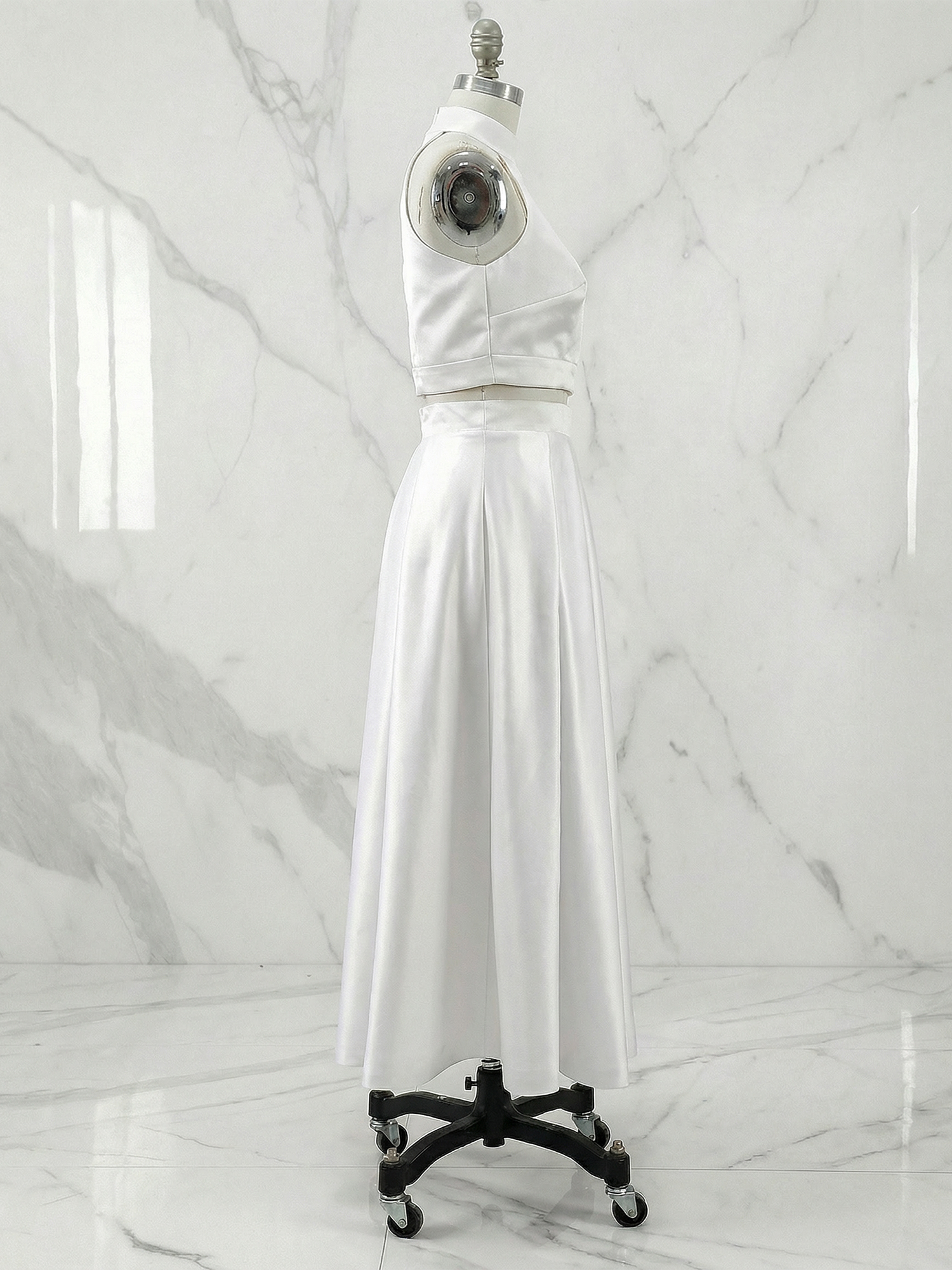 Chic Ivory Satin Halter Midi Dress Party Gown
