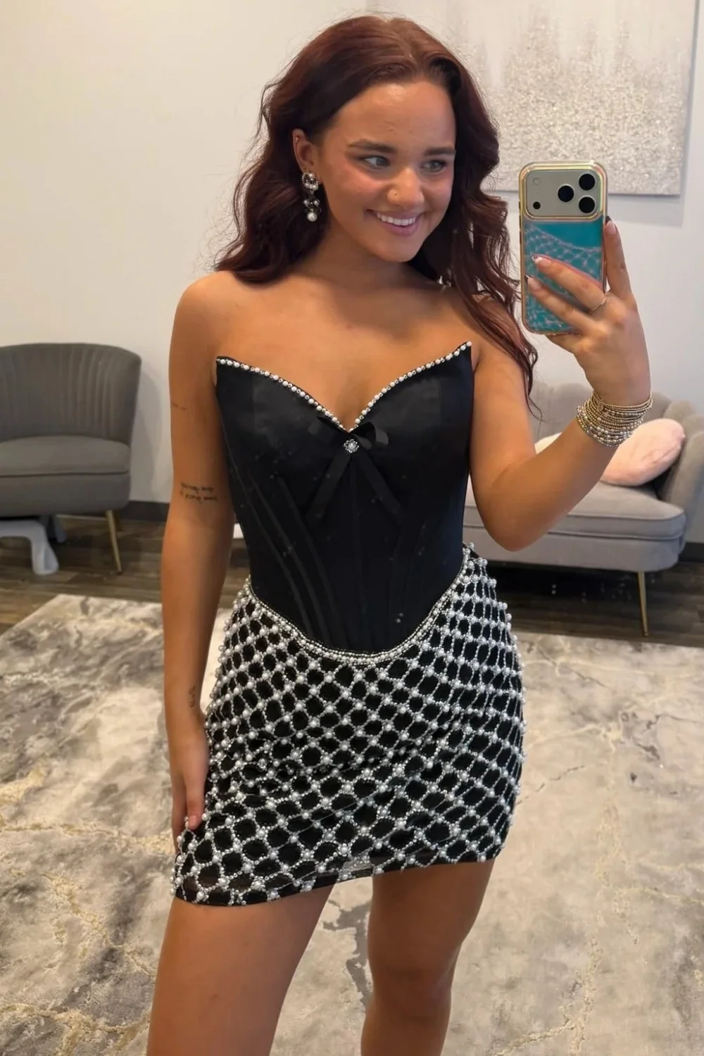 Luminous Sweetheart Corset Sheath Homecoming Dress with Beaded Overlay Skirt