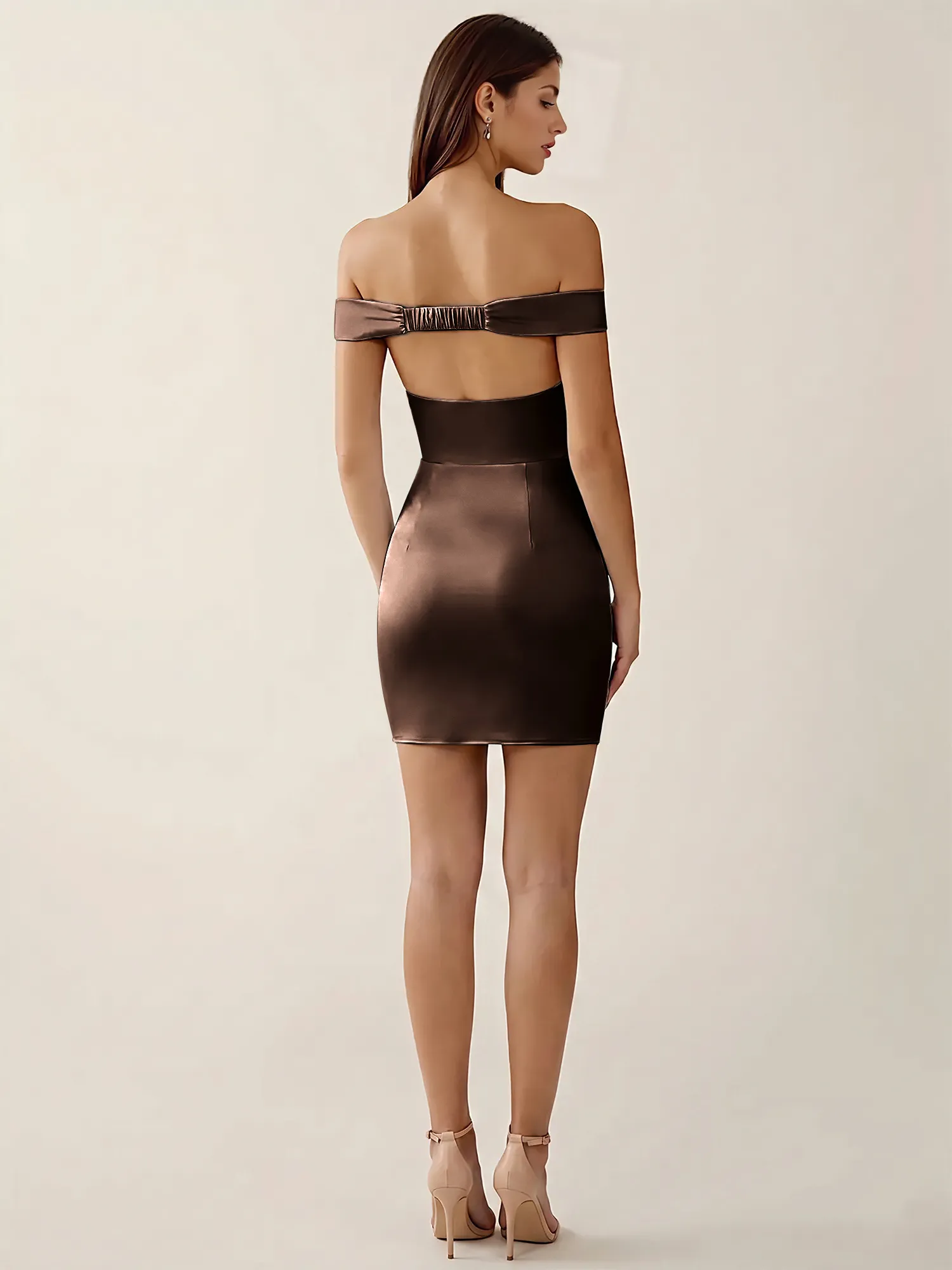 Off-the-Shoulder Satin Bodycon Homecoming Mini Dress