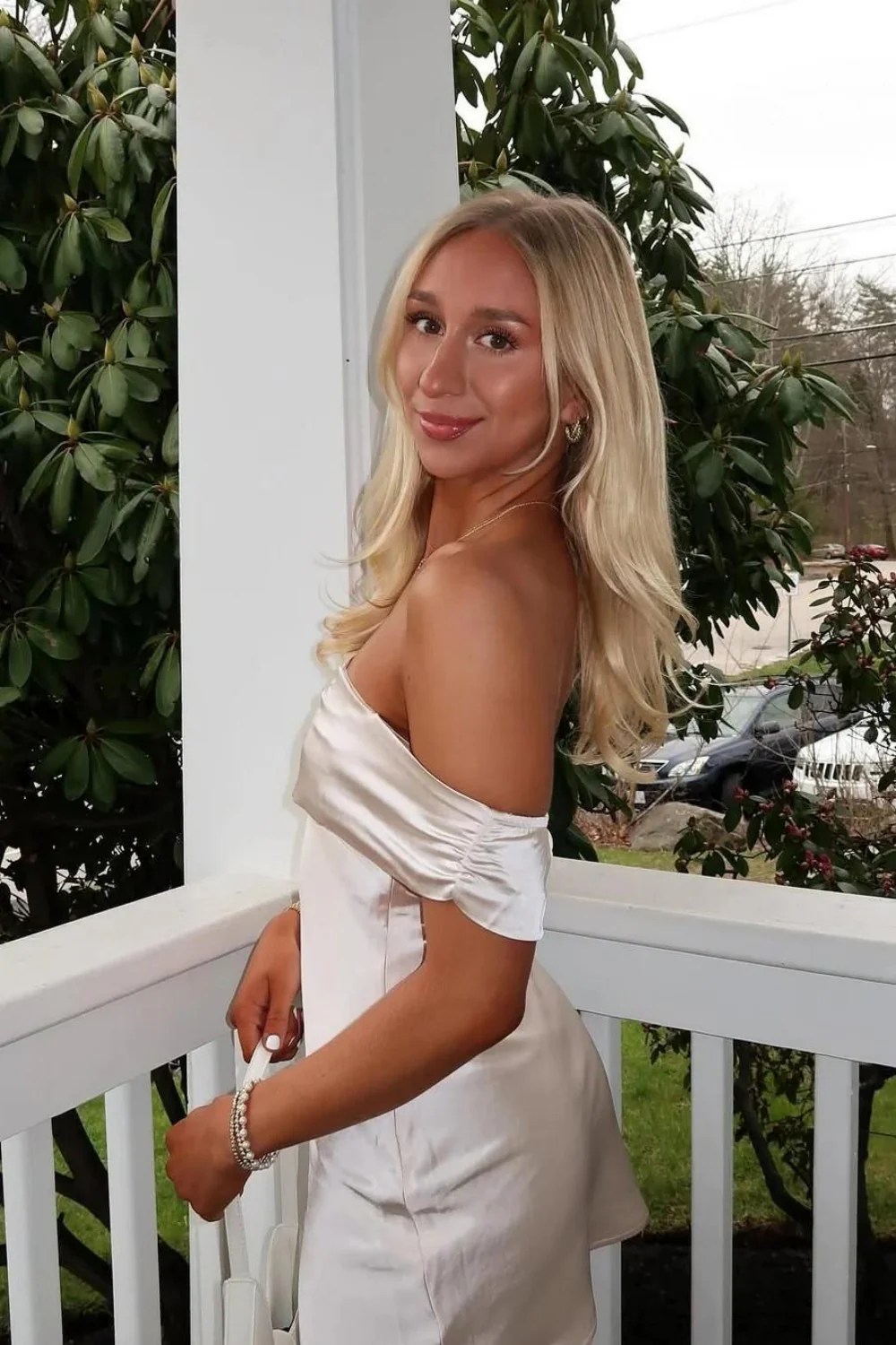 Timeless White Satin Off-the-Shoulder Sheath Homecoming Dress