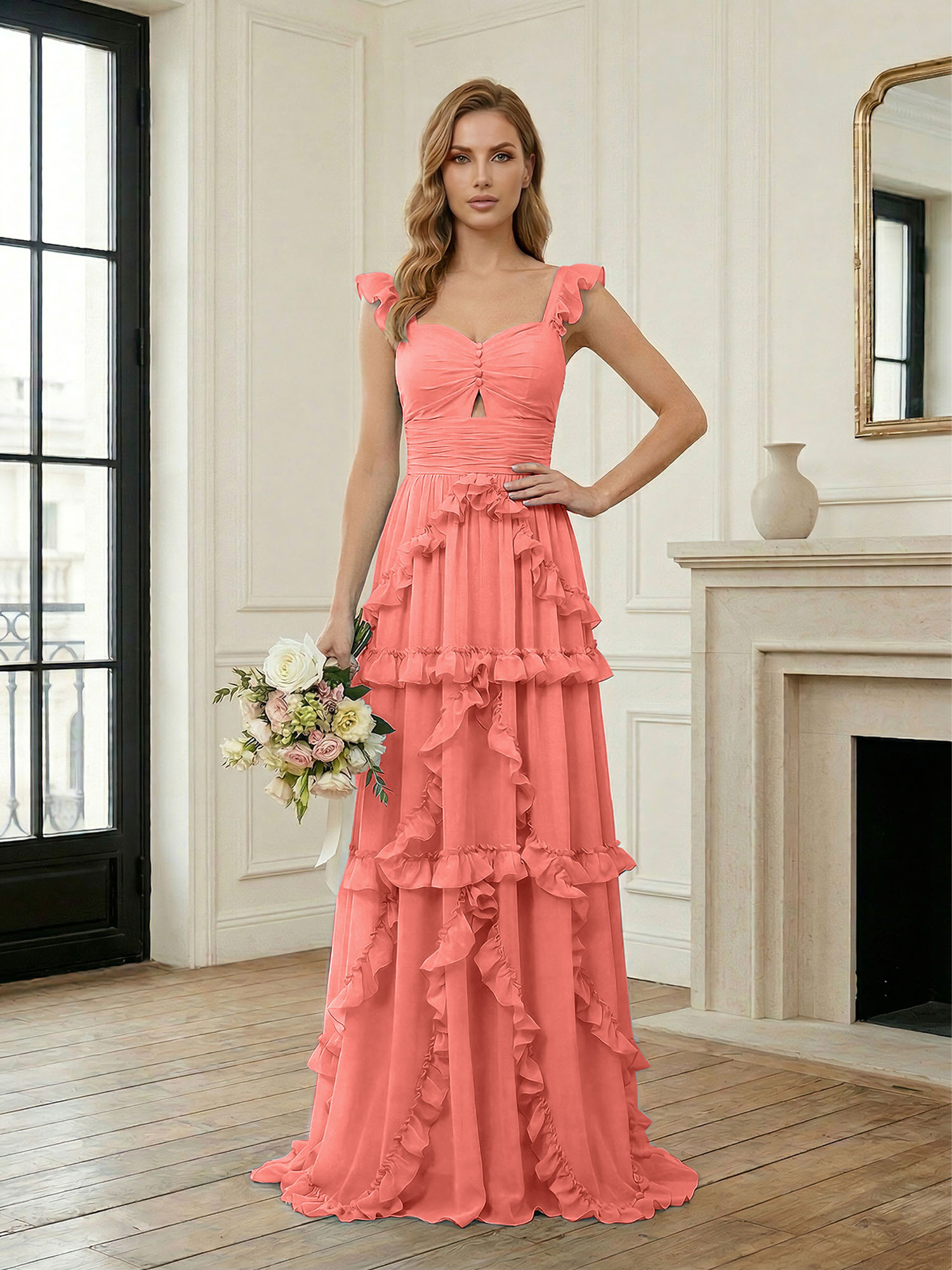Ethereal Sky Blue Tiered Ruffle Chiffon Maxi Dress Gown