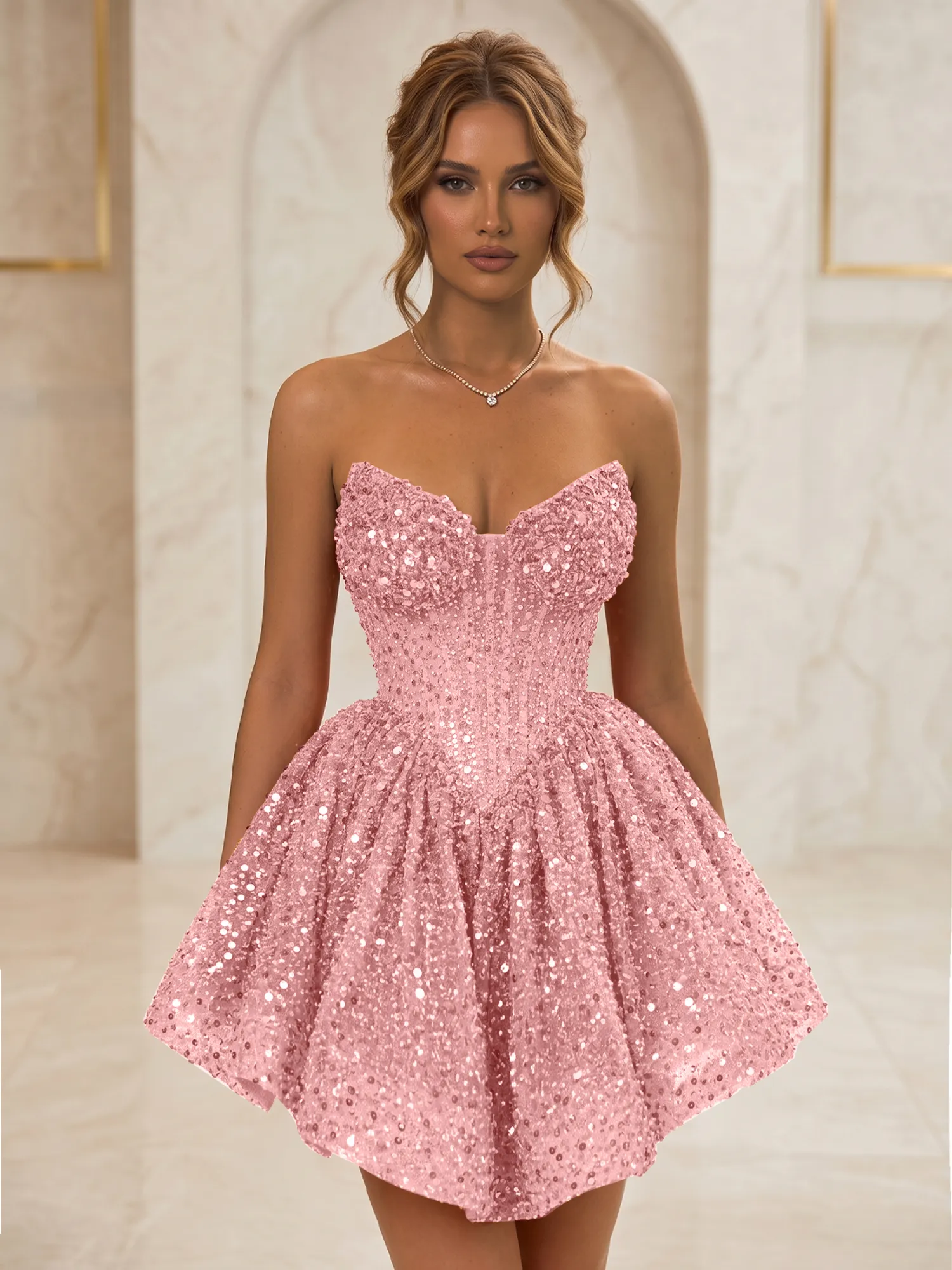 Strapless Sweetheart Sequin Corset Homecoming Dress
