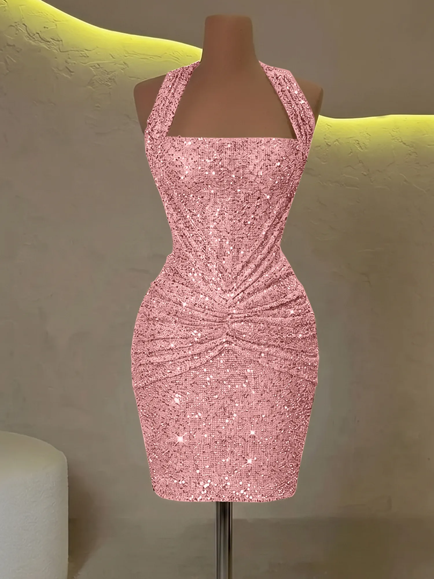 Halter Sequin Corset Ruched Homecoming Dress