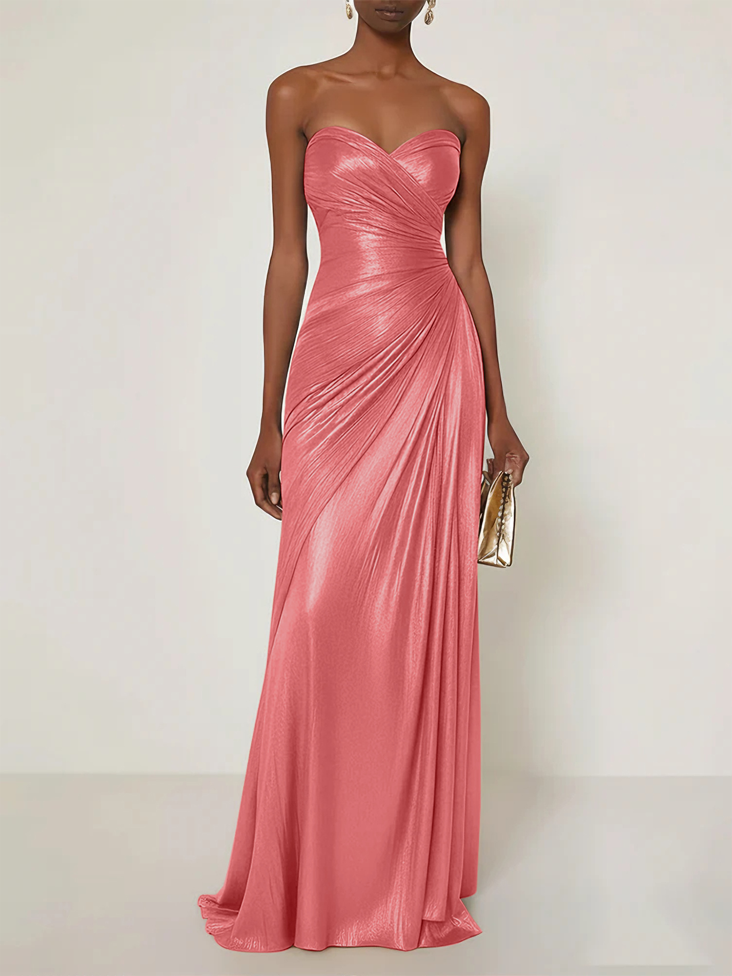 Evening Formal Dress V Neck Silk Ruffles Strapless Maxi Dress