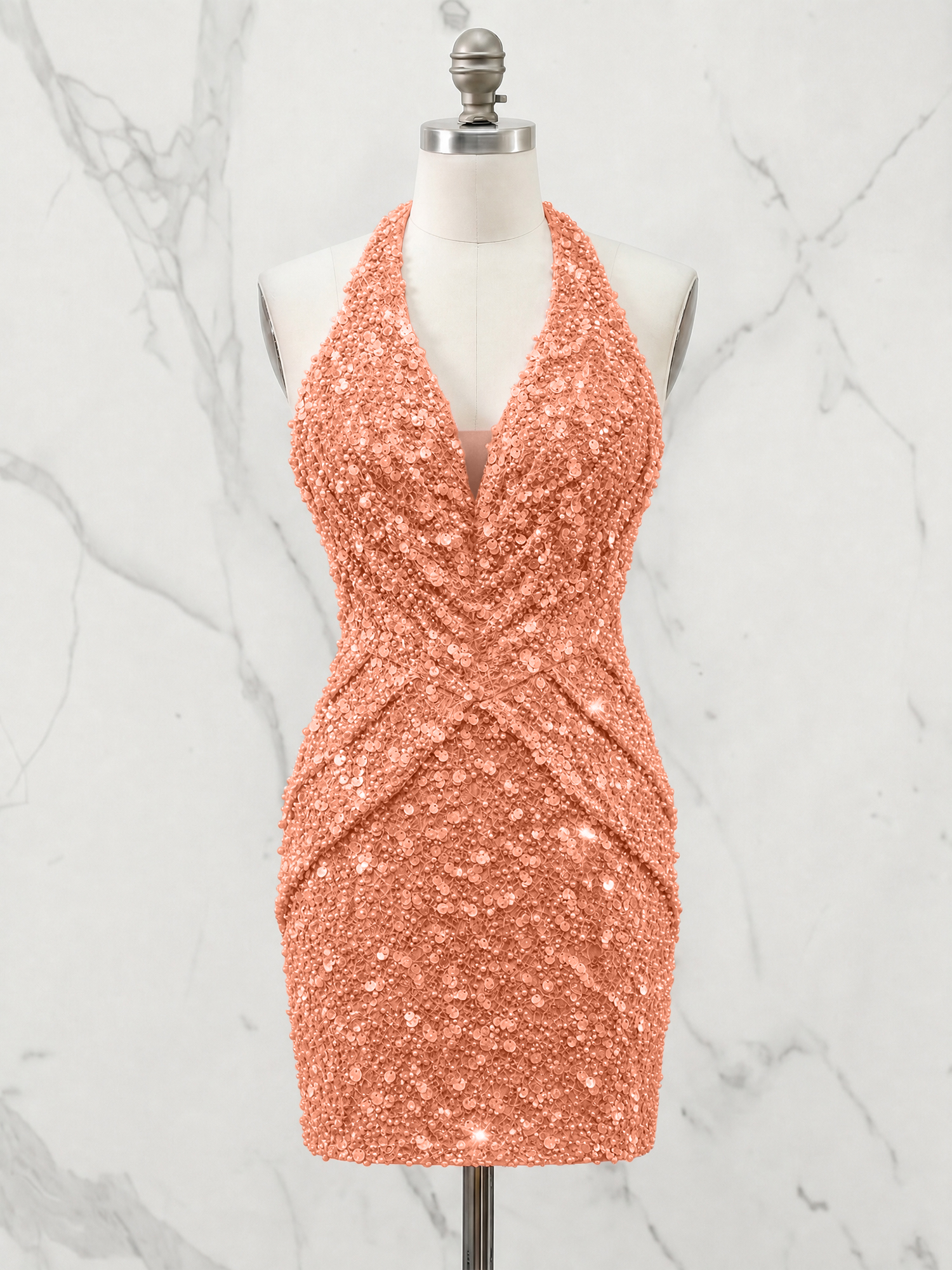 Halter Neck Sequin-Embellished Homecoming Dress