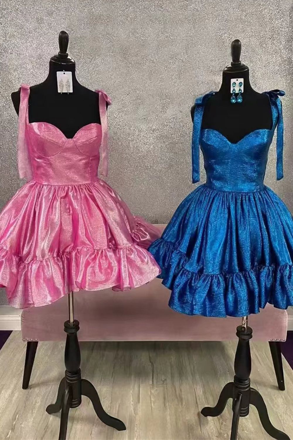 Pink A-Line Tie Straps Short Organza Homecoming Dress