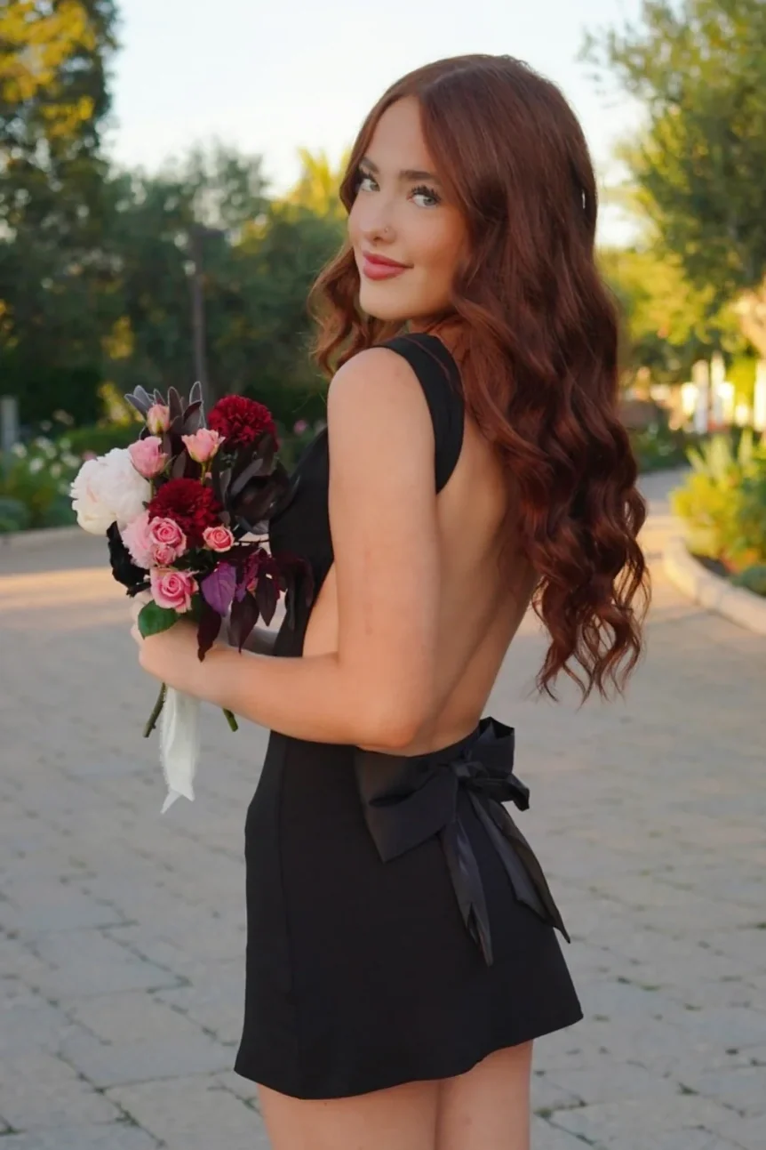 Luminous Black Square Neck Satin Homecoming Dress with Bowknot