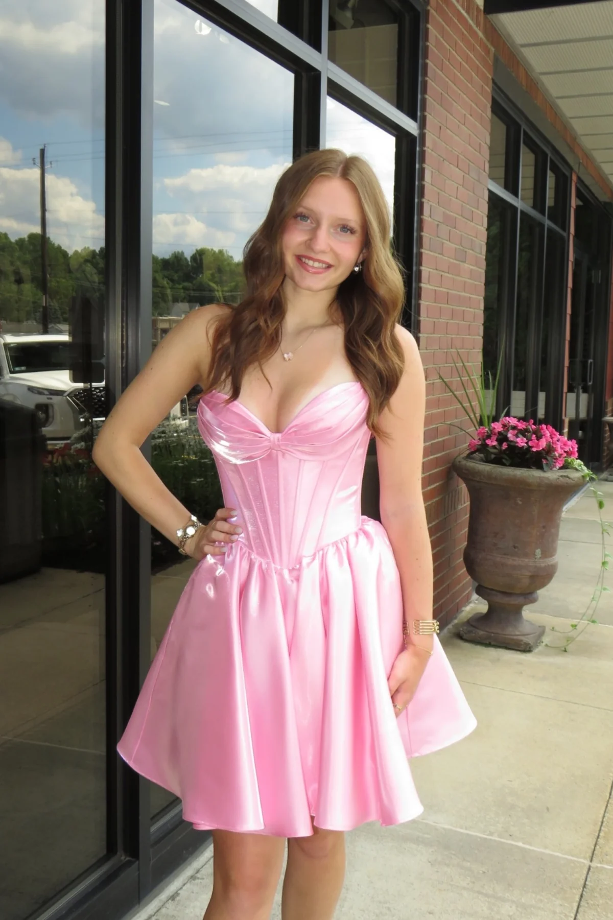 Pink Strapless Corset Sweetheart A-Line Homecoming Dress