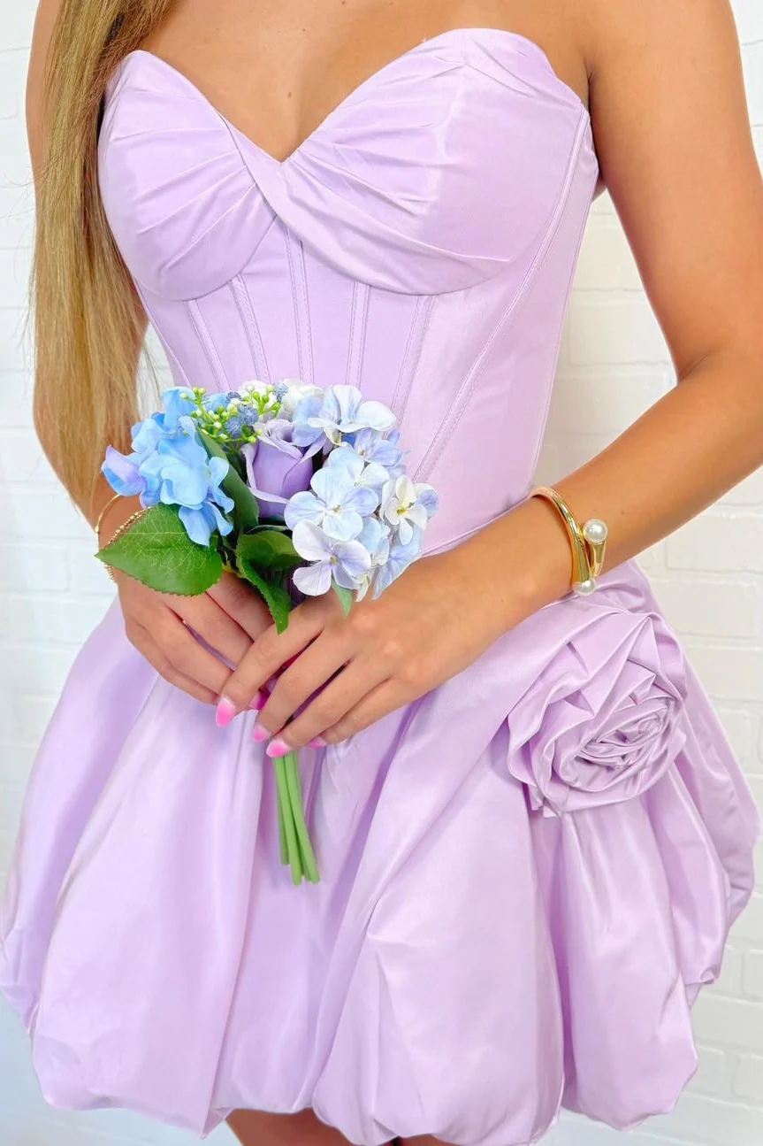 Lavender Strapless Sweetheart Corset Bubble Homecoming Dress