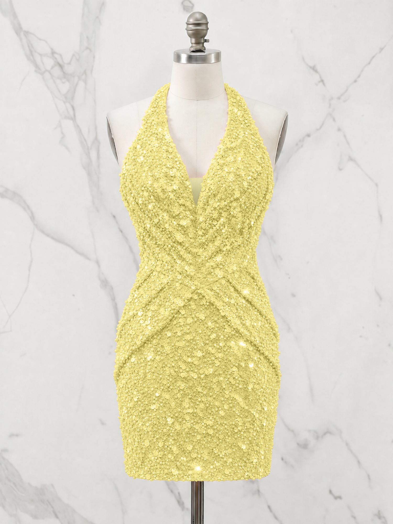 Halter Neck Sequin-Embellished Homecoming Dress