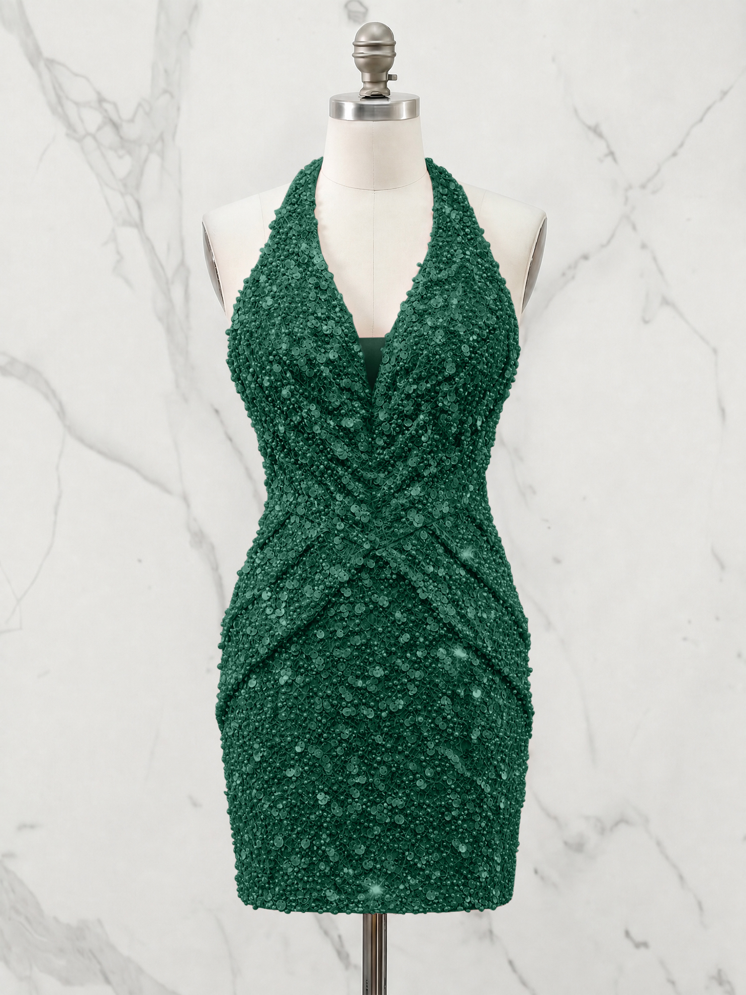 Halter Neck Sequin-Embellished Homecoming Dress