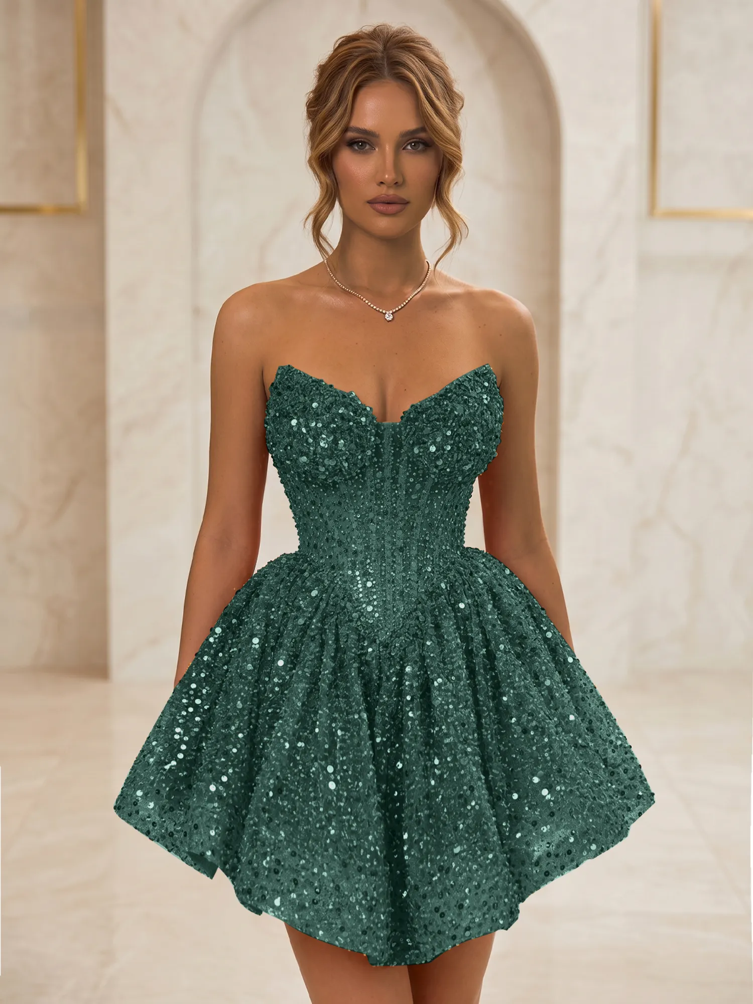 Strapless Sweetheart Sequin Corset Homecoming Dress
