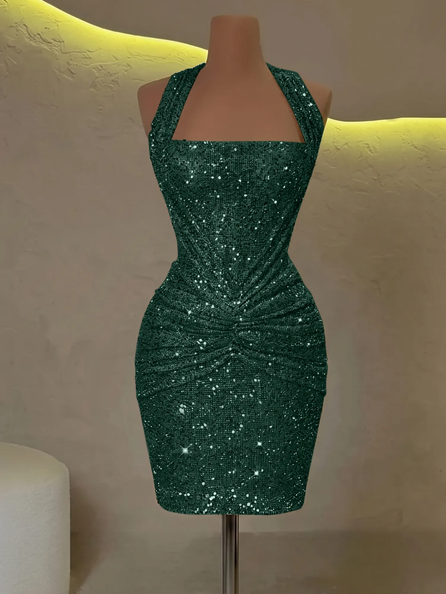 Halter Sequin Corset Ruched Homecoming Dress