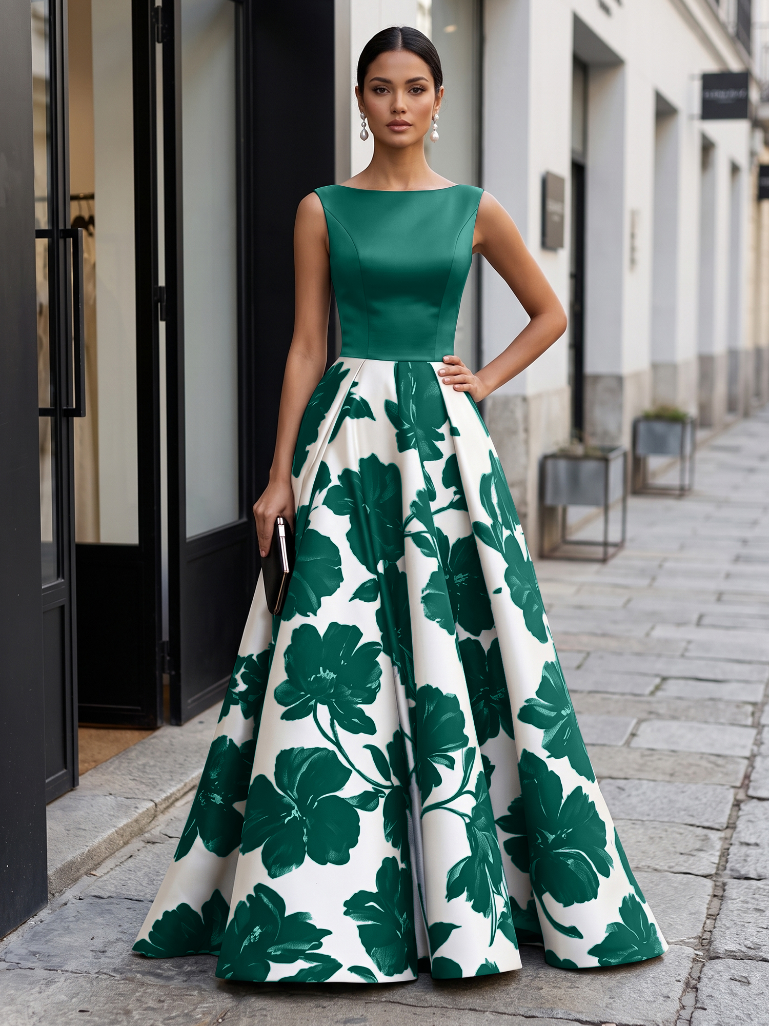 Black Timeless Monochrome Floral Statement Formal Evening Dress