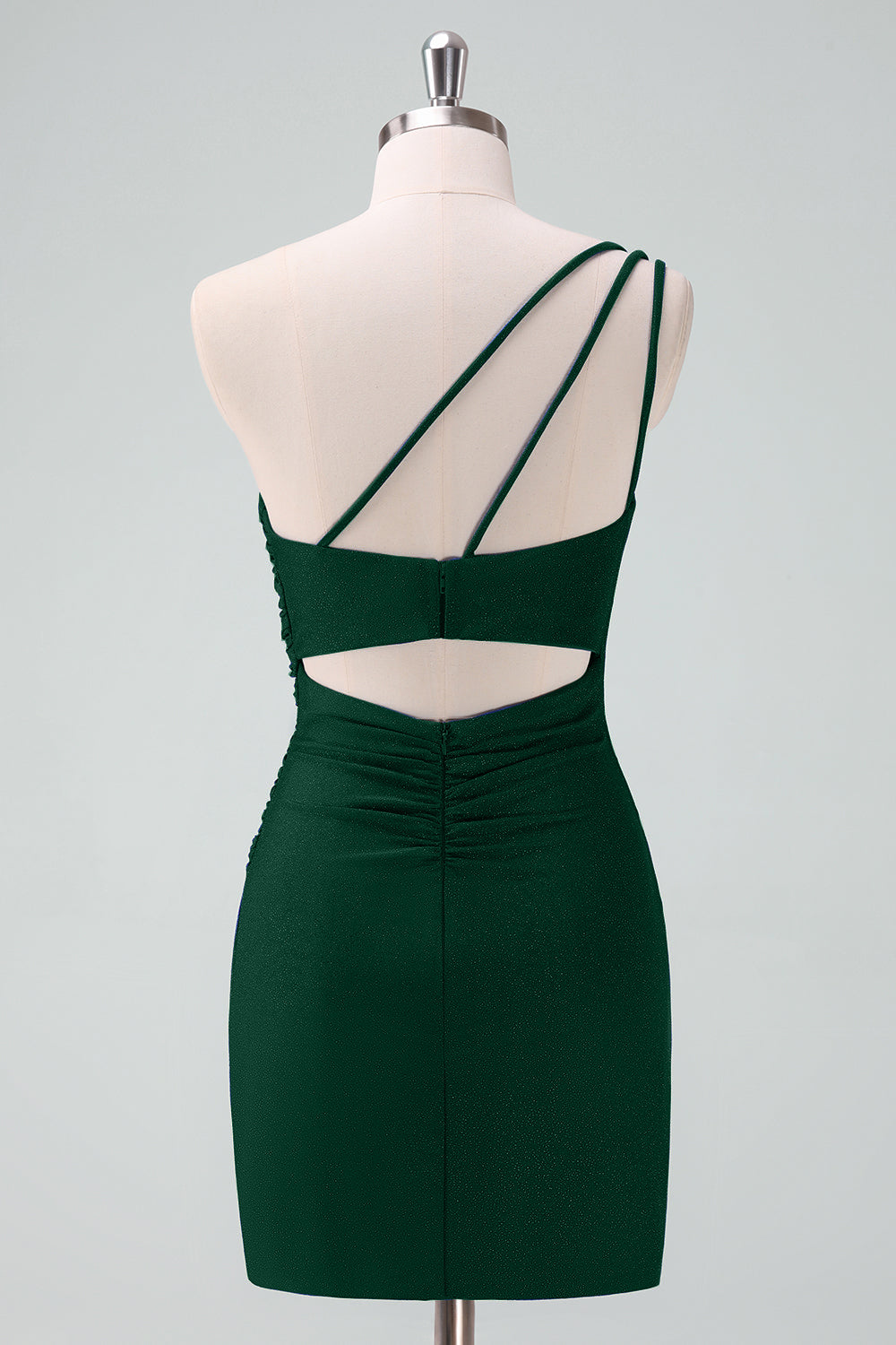 Dark Green One Shoulder Bodycon Ruched Short Homecoming Dress