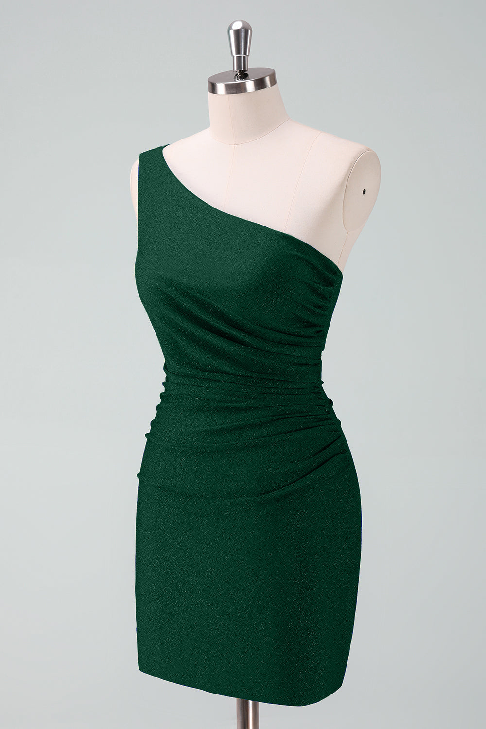Dark Green One Shoulder Bodycon Ruched Short Homecoming Dress