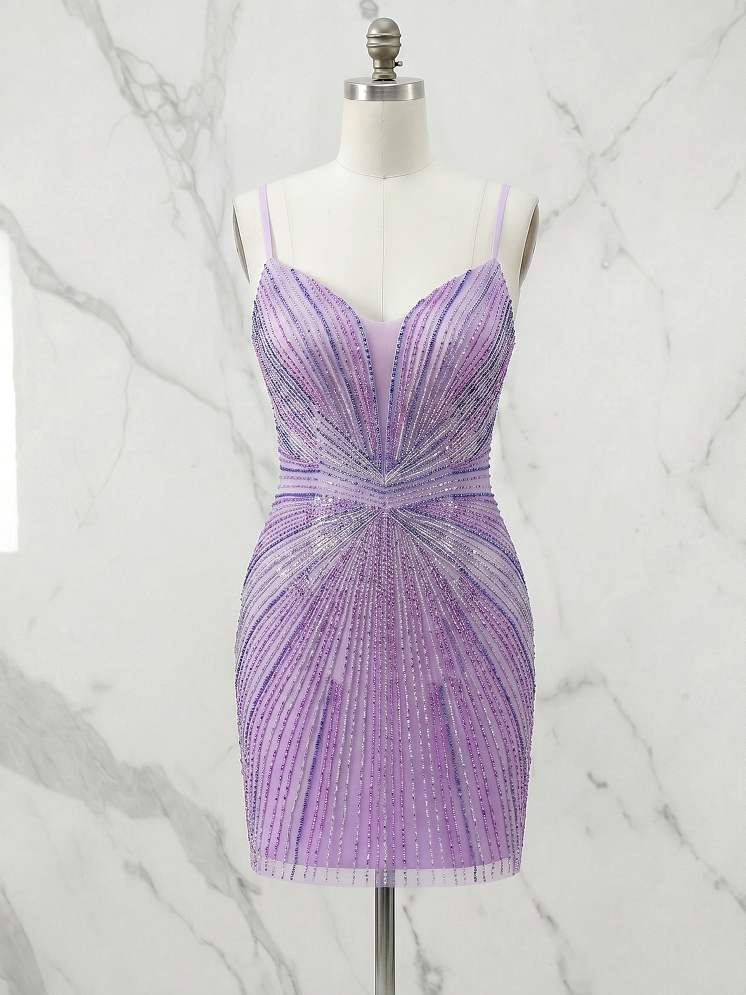 Dazzling Lilac Starburst Sequin Homecoming Mini Dress