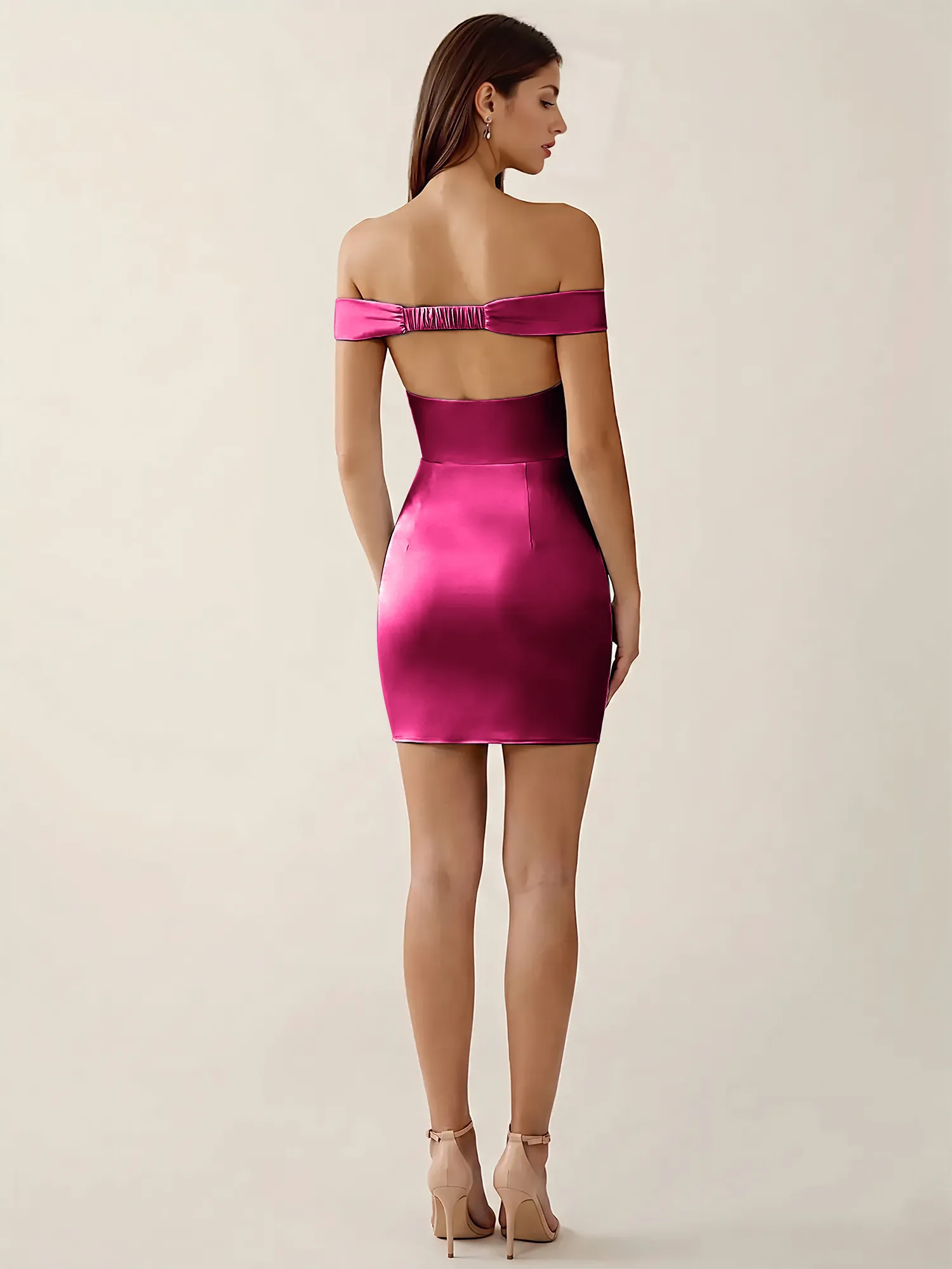 Off-the-Shoulder Satin Bodycon Homecoming Mini Dress