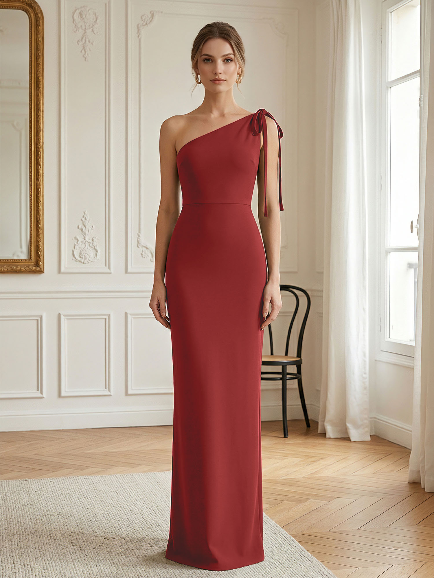 Elegant Formal Evening Gown Green One-Shoulder Tie-Strap Maxi Dress