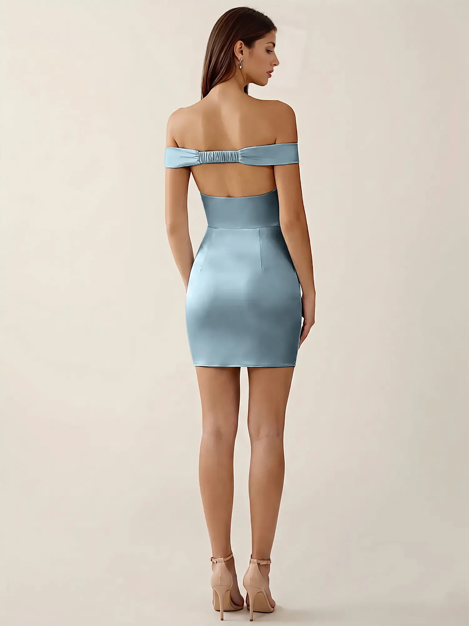 Off-the-Shoulder Satin Bodycon Homecoming Mini Dress