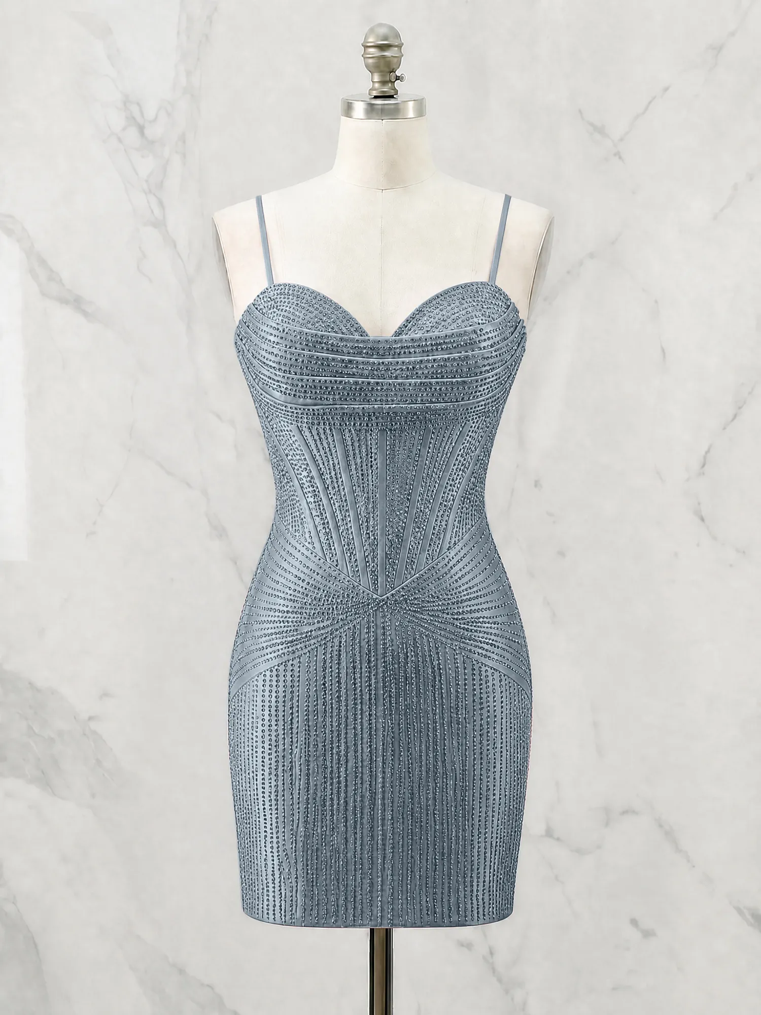 Spaghetti Strap Beaded Corset Homecoming Dress Mini Dress