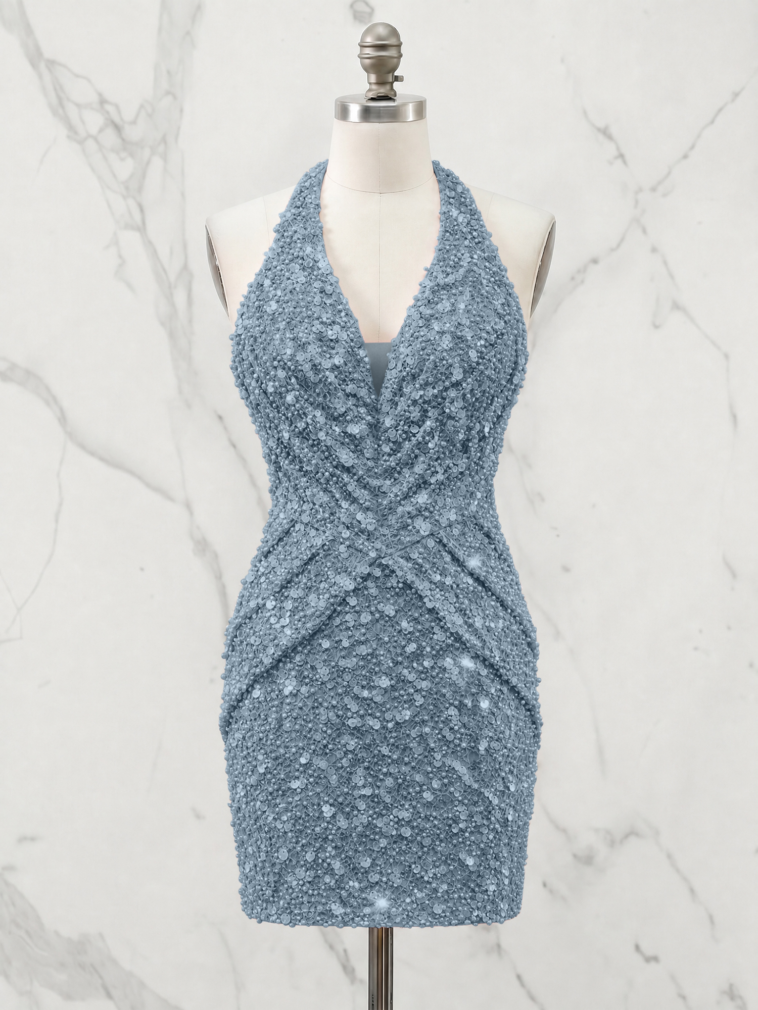 Halter Neck Sequin-Embellished Homecoming Dress