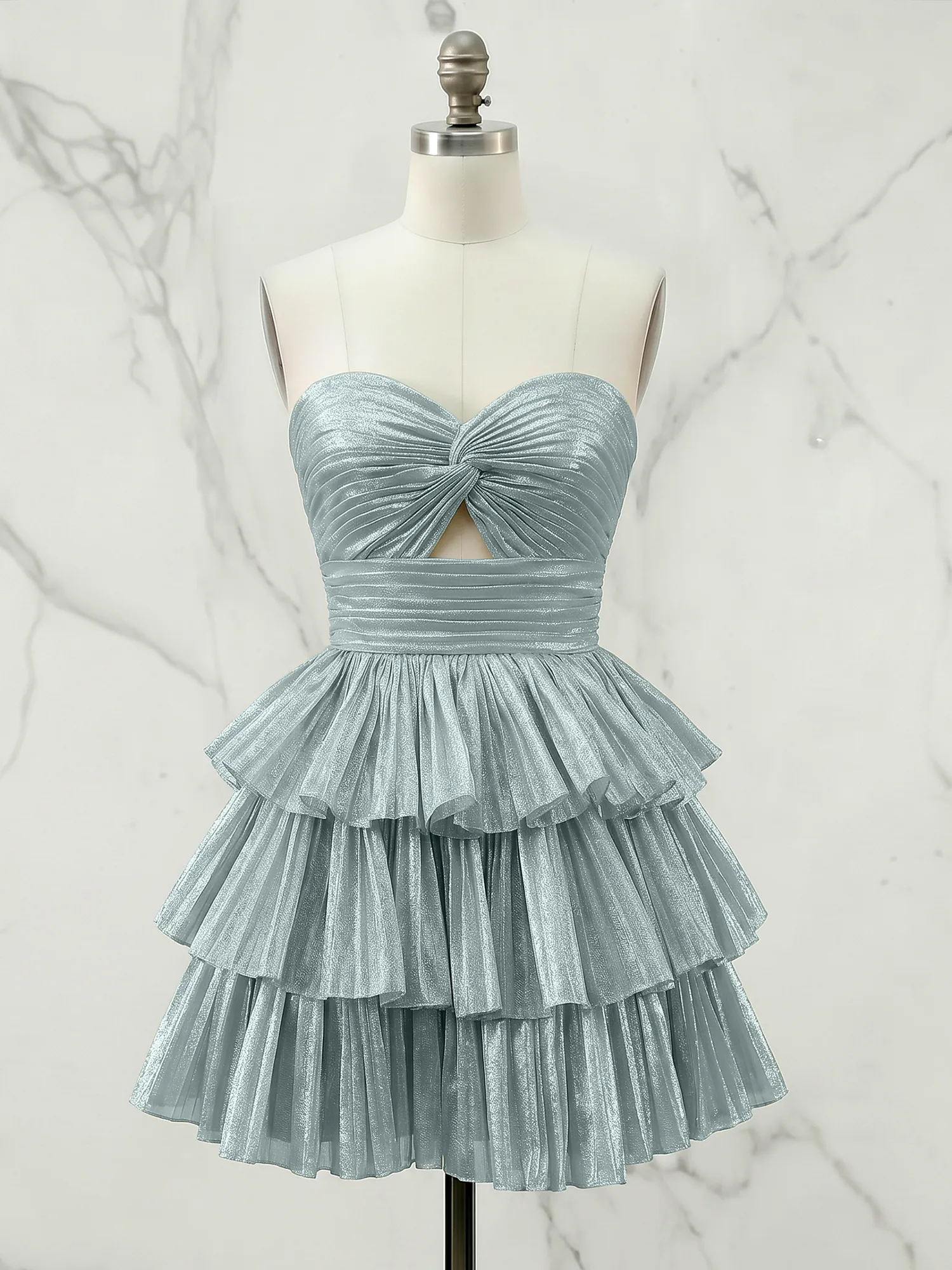 A Line Strapless Tiered Ruffle Homecoming Dress