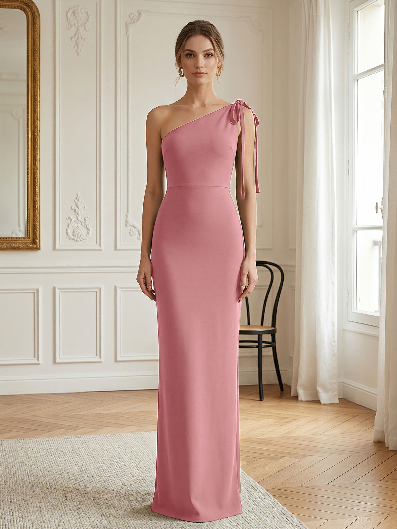 Elegant Formal Evening Gown Green One-Shoulder Tie-Strap Maxi Dress