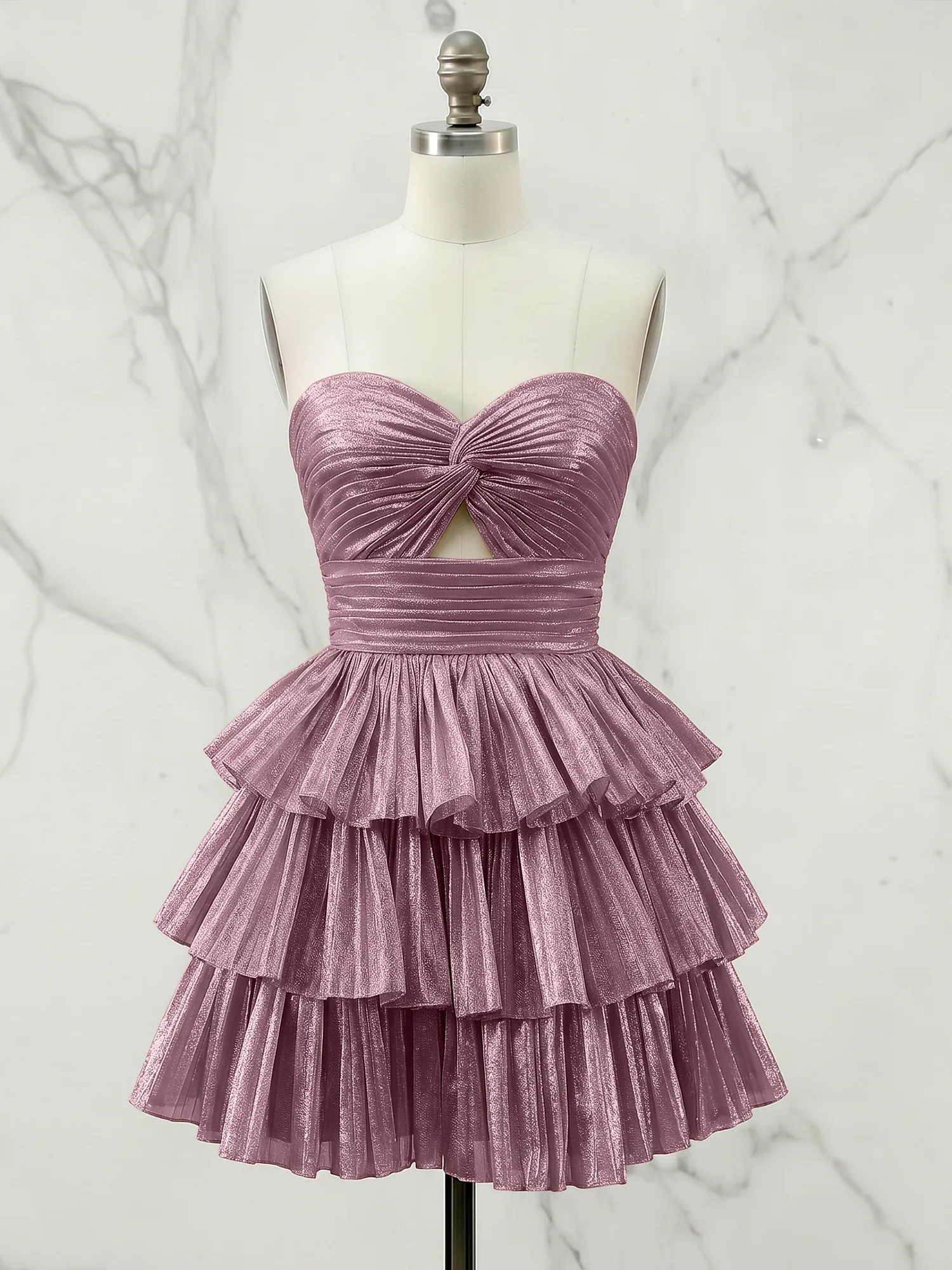 A Line Strapless Tiered Ruffle Homecoming Dress
