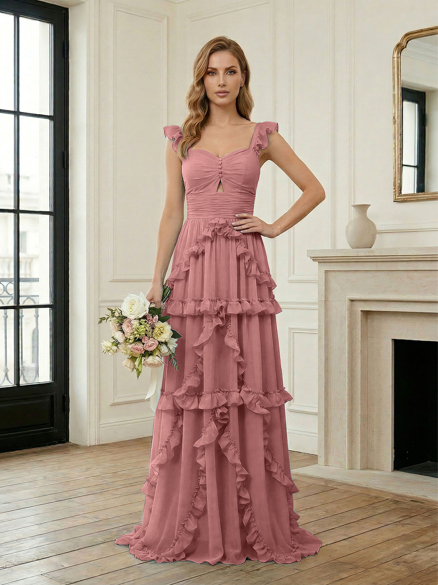 Ethereal Sky Blue Tiered Ruffle Chiffon Maxi Dress Gown