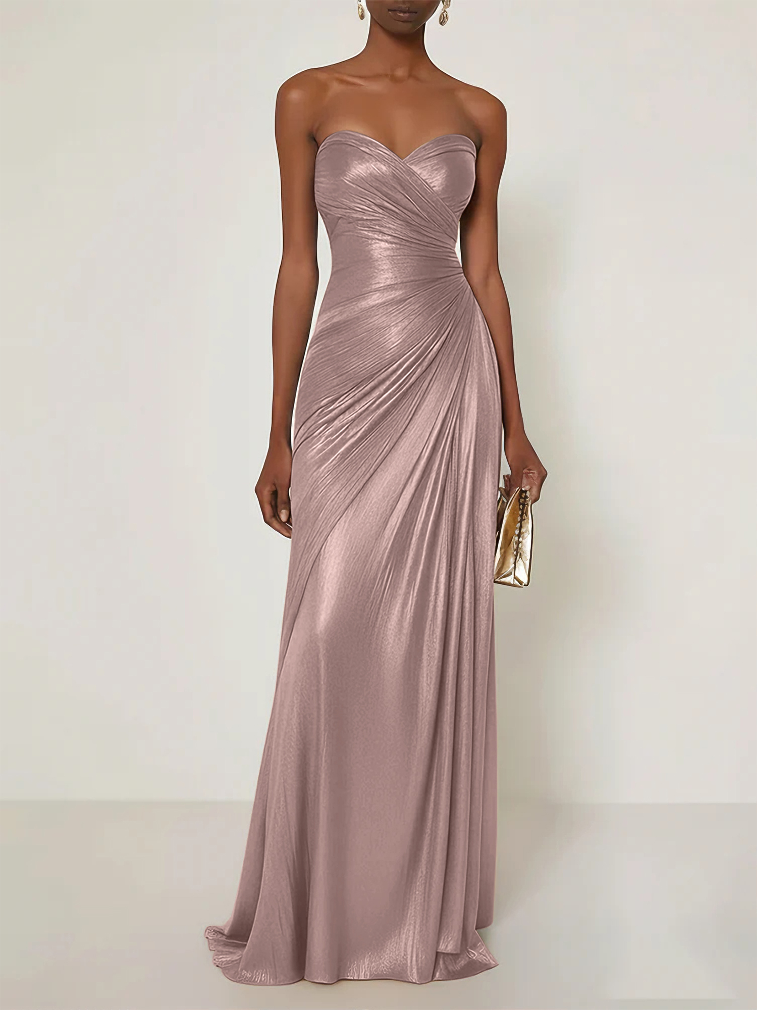 Evening Formal Dress V Neck Silk Ruffles Strapless Maxi Dress